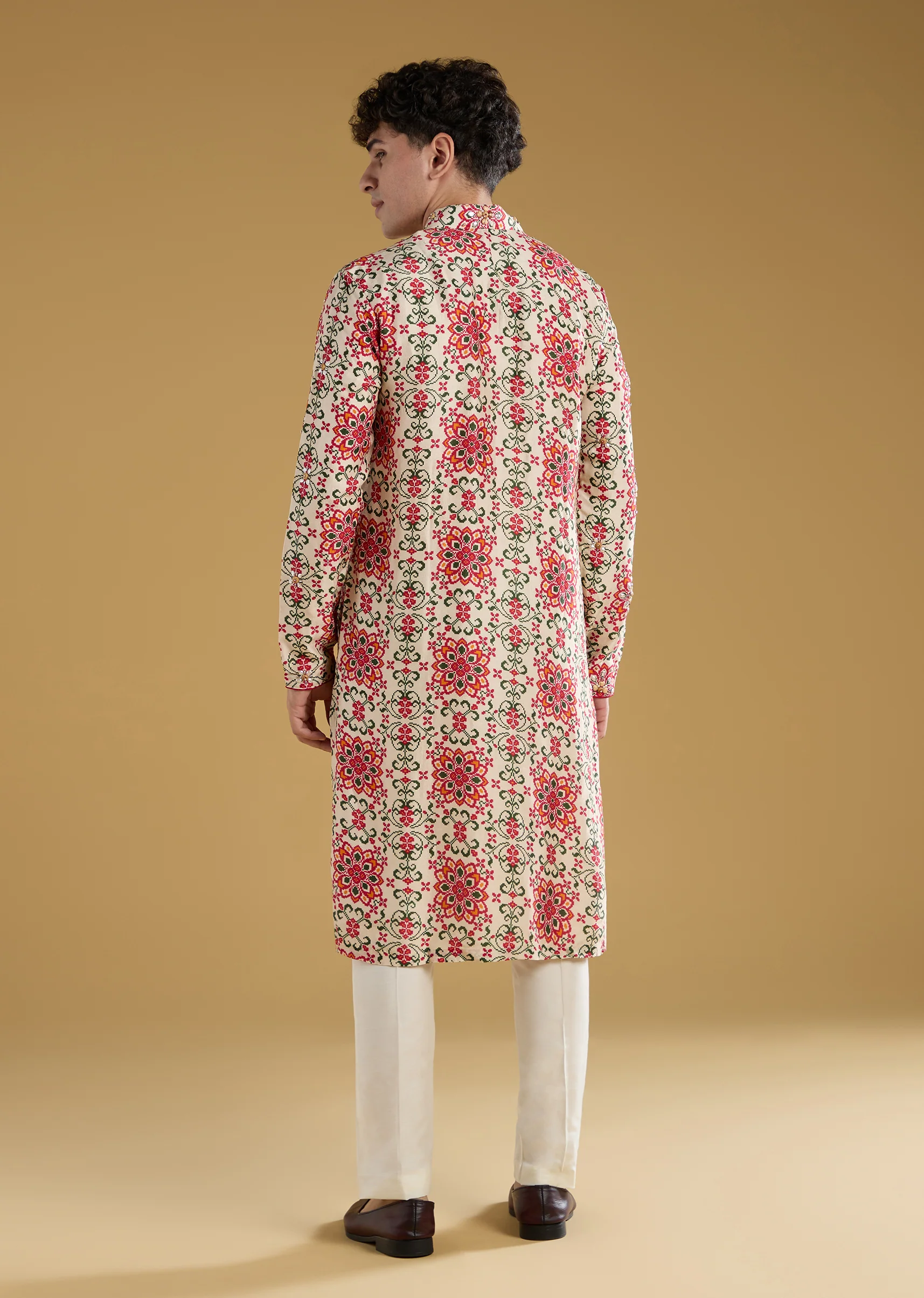 Beige Silk Stone Cutdana Embroidered Kurta Set - Image 5