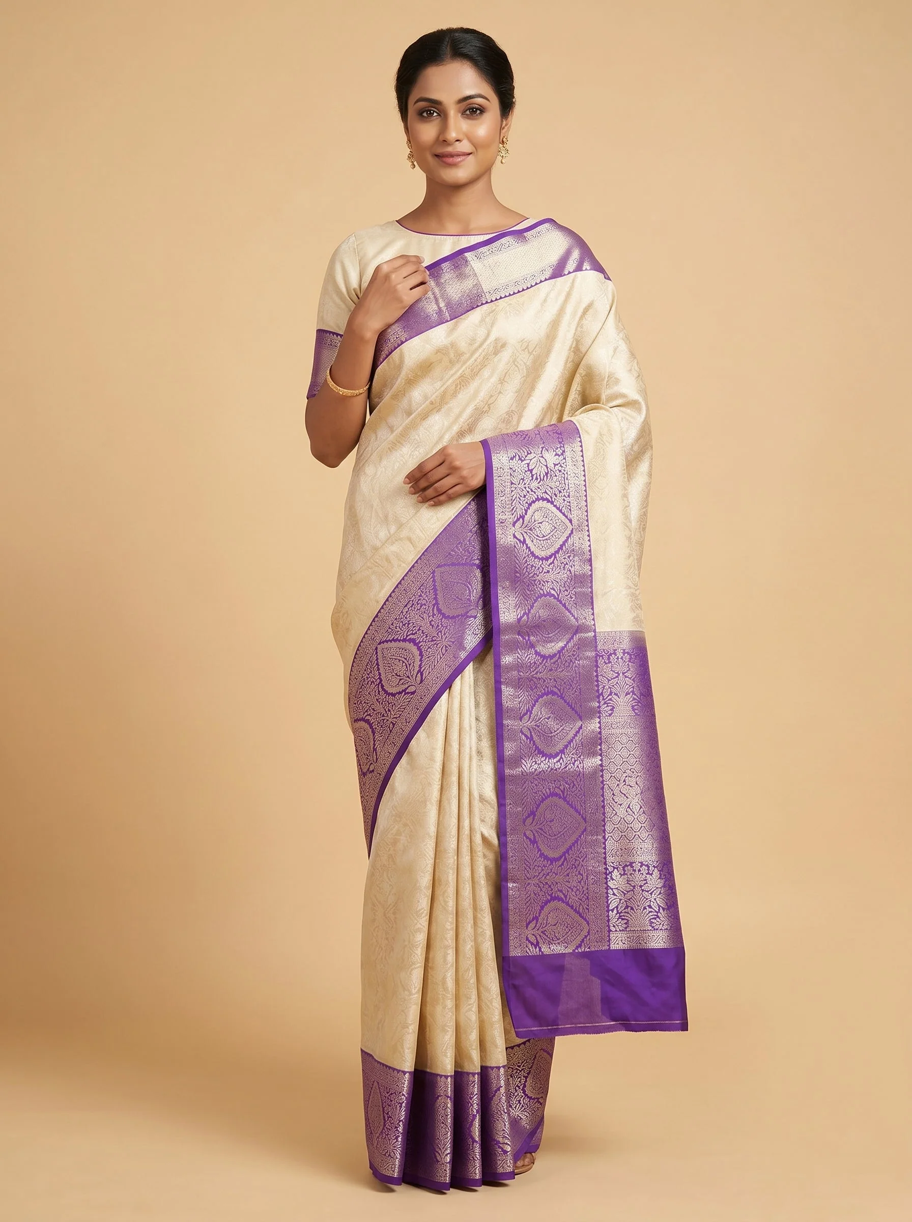 Beige Soft Embellished Saree