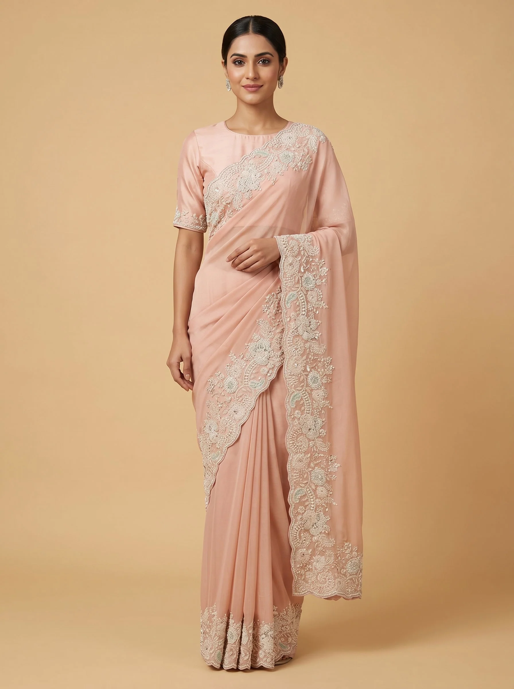 Beige Subtle Craft Embroidered Saree