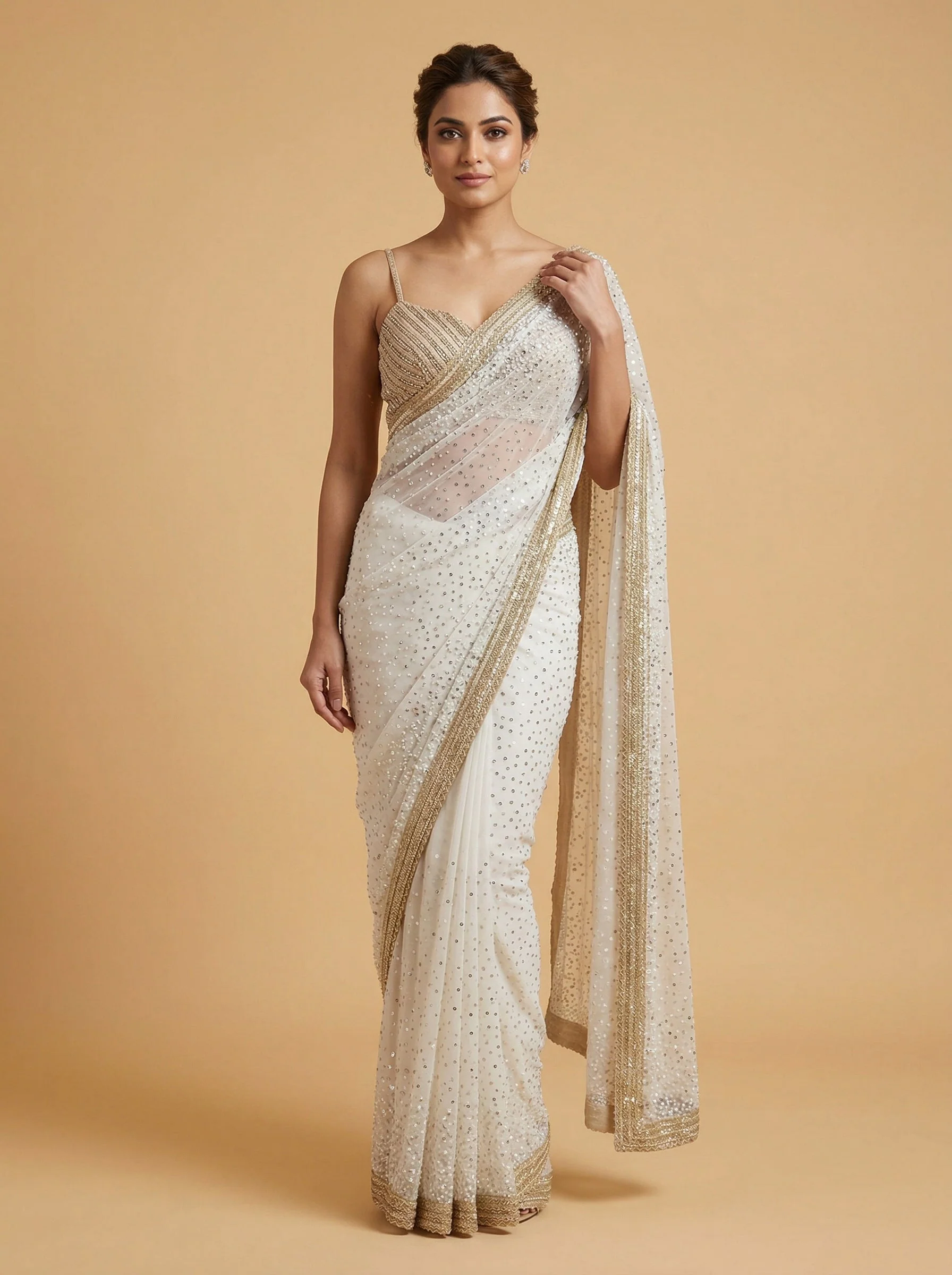 Beige Subtle Embroidered Saree