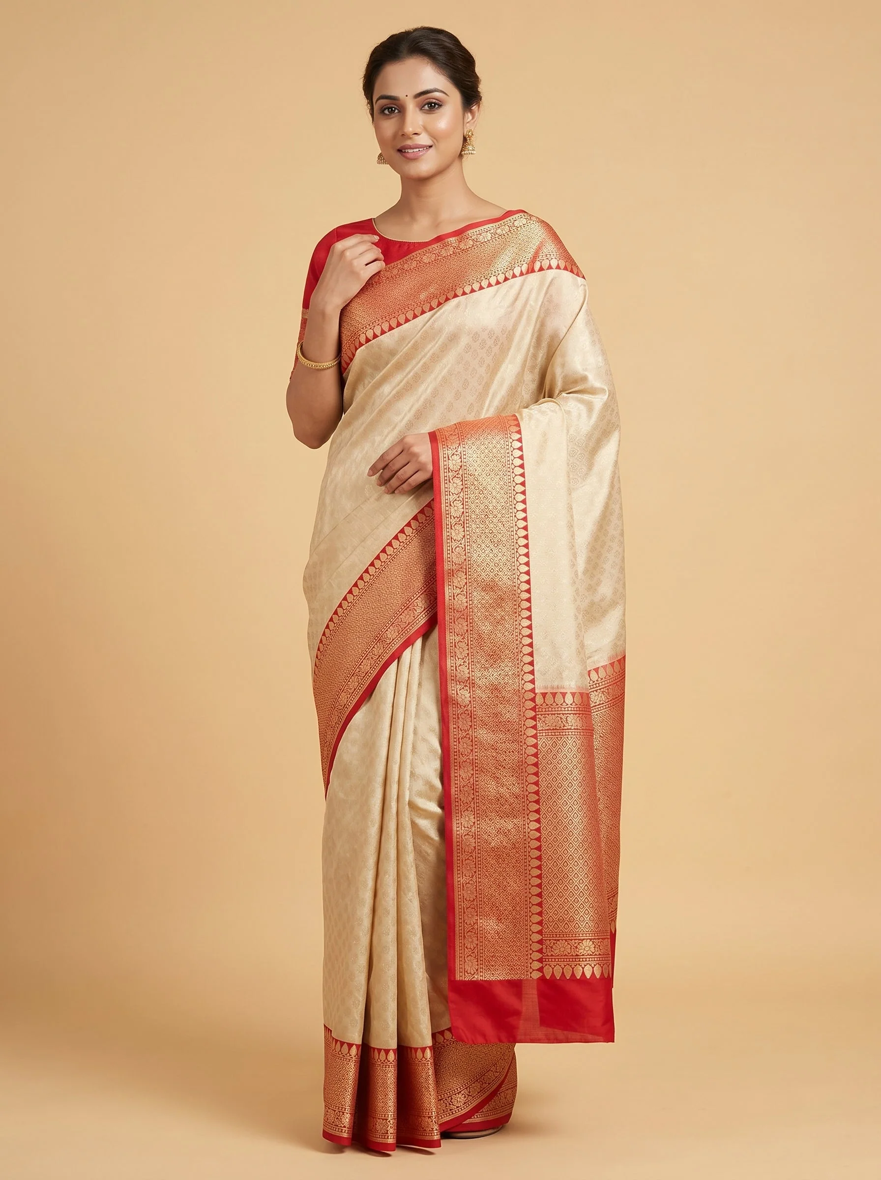 Beige Subtle Texture Handloom Saree