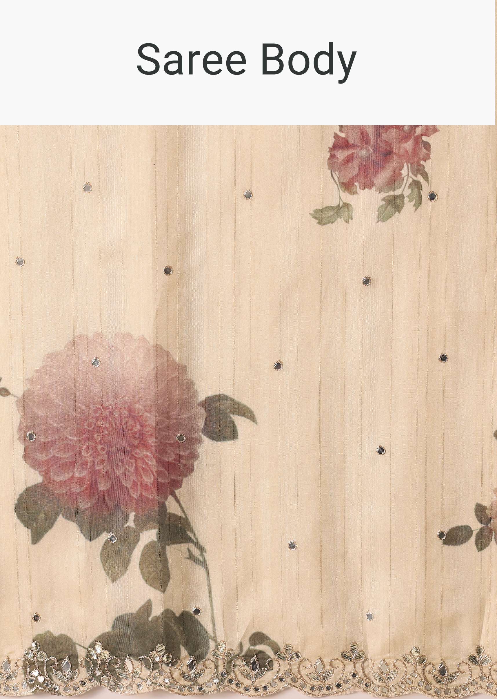 Beige Tussar Saree With Scallop Border And Unstitched Blouse Piece - Image 9
