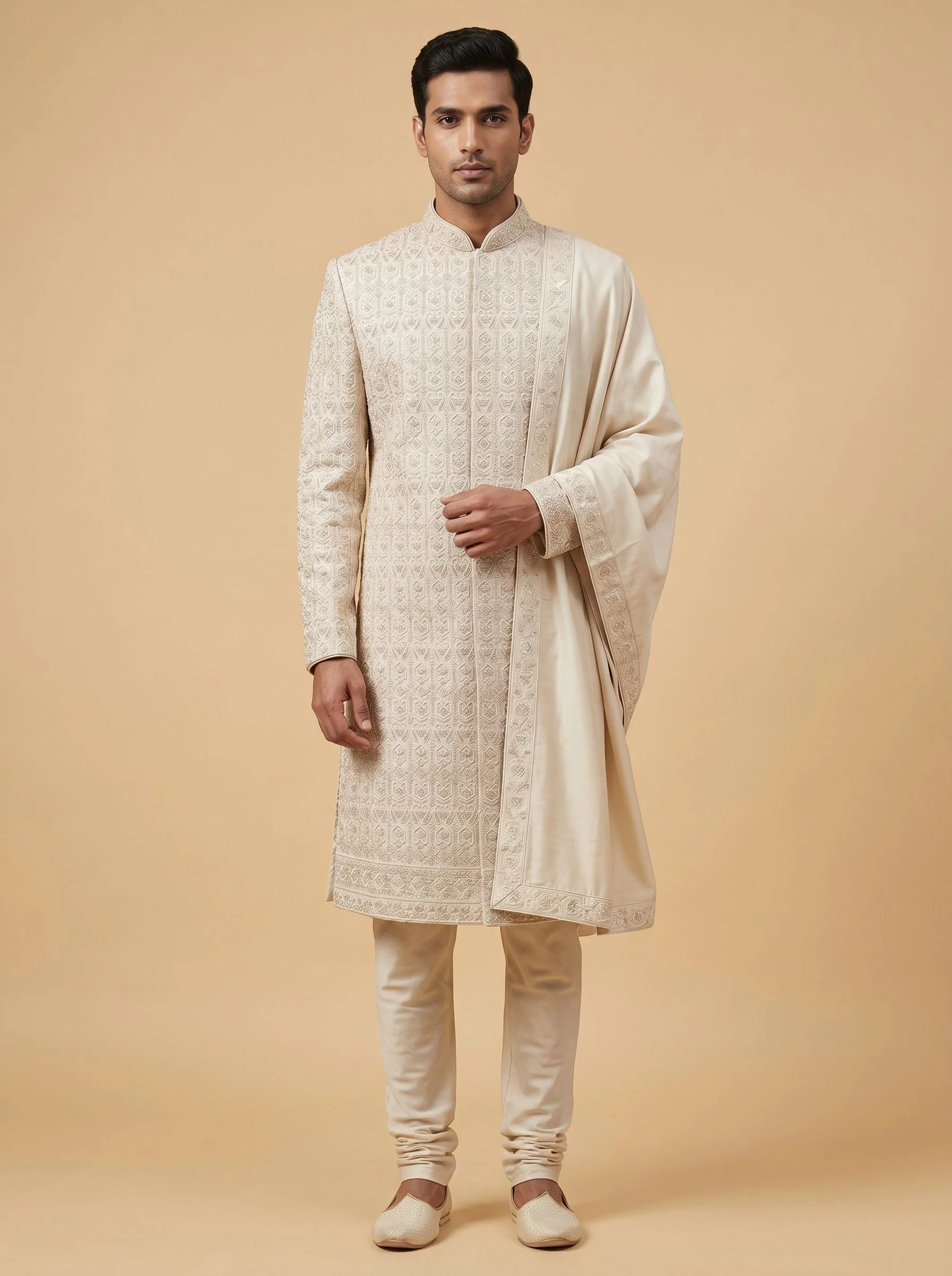 Beige Wedding Sherwani