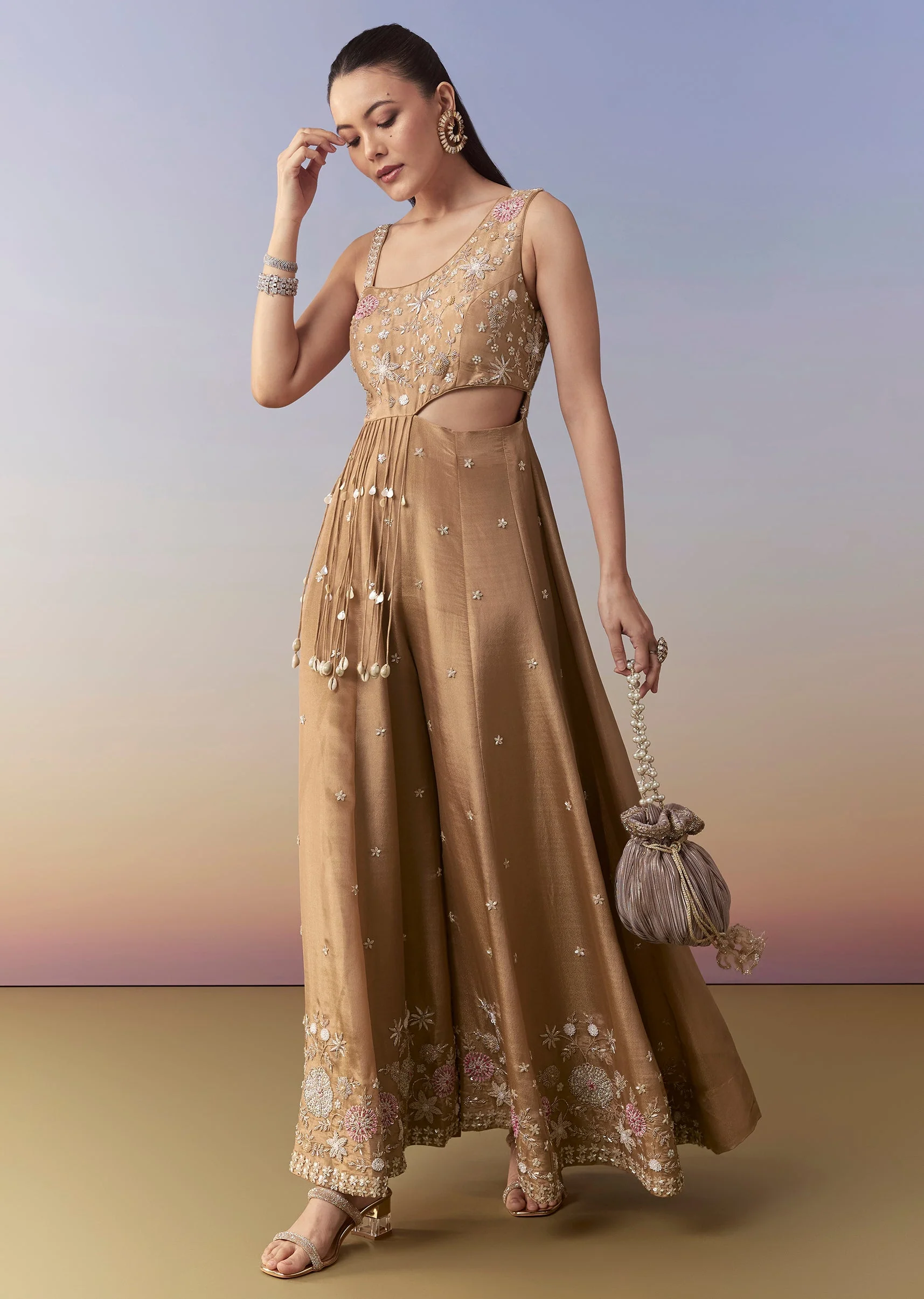 Beige Zardozi Embroidered Jumpsuit - Image 3