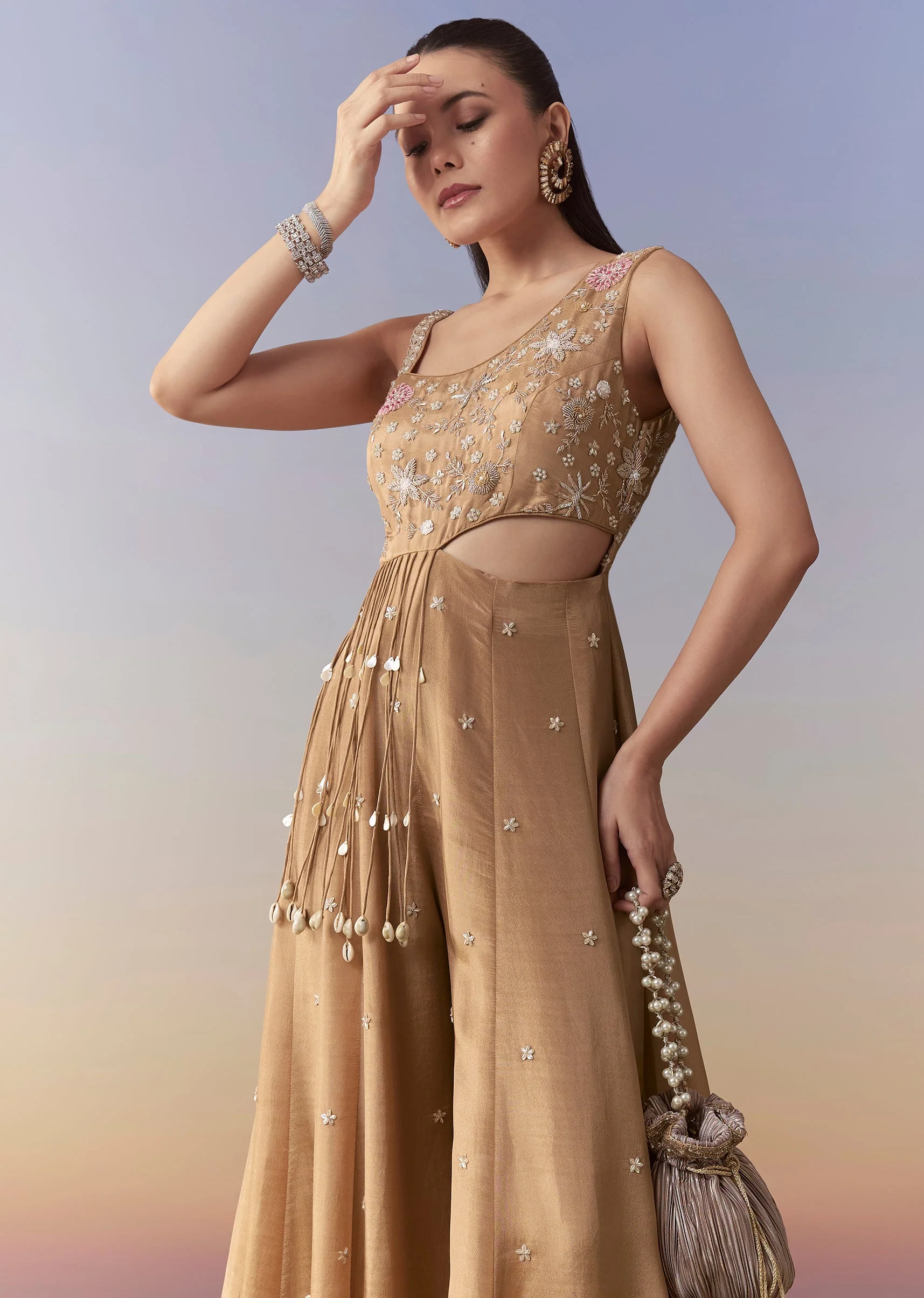 Beige Zardozi Embroidered Jumpsuit - Image 4