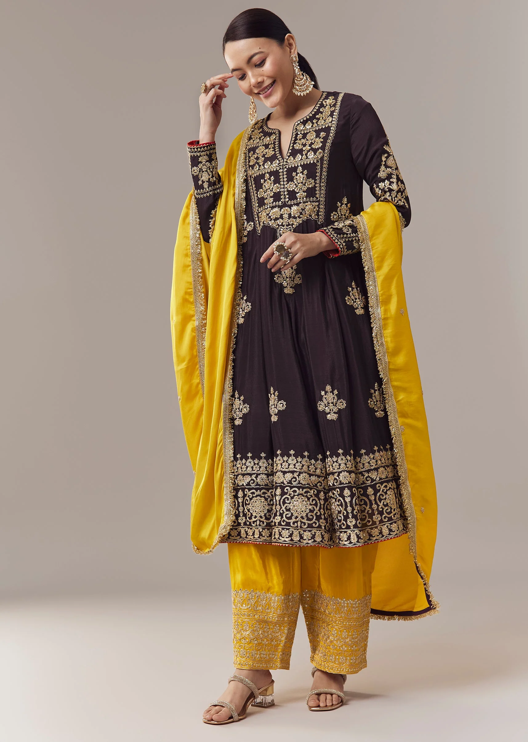 Black Anarkali Suit With Zari Cut Dana And Sequins Work - Image 3