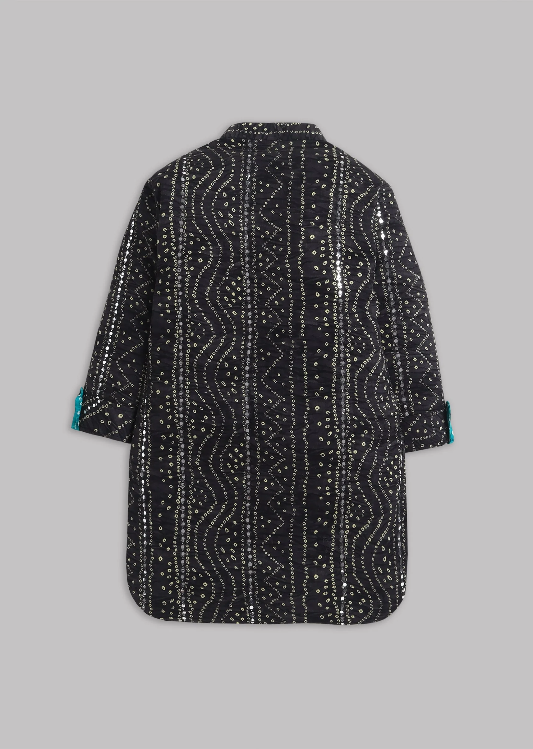 Black Bandhani Print Kurta Set With Faux Mirror - Image 3