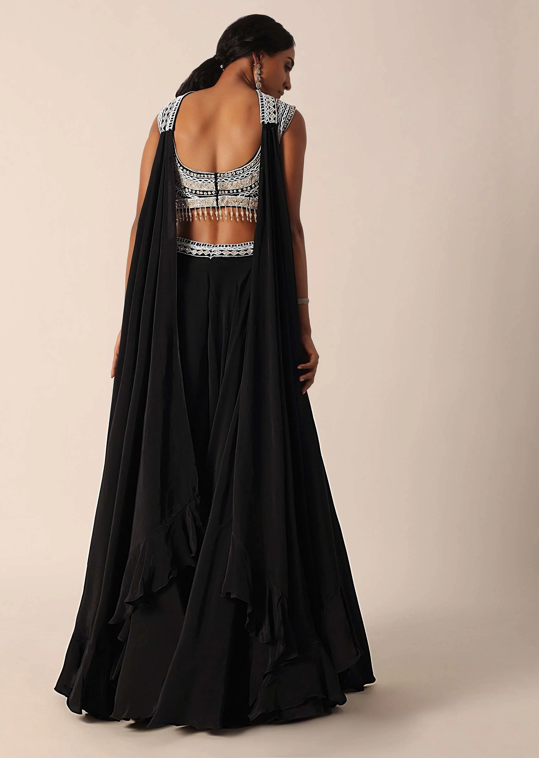 Black Bead Embellished Blouse And Palazzo Set - Image 5