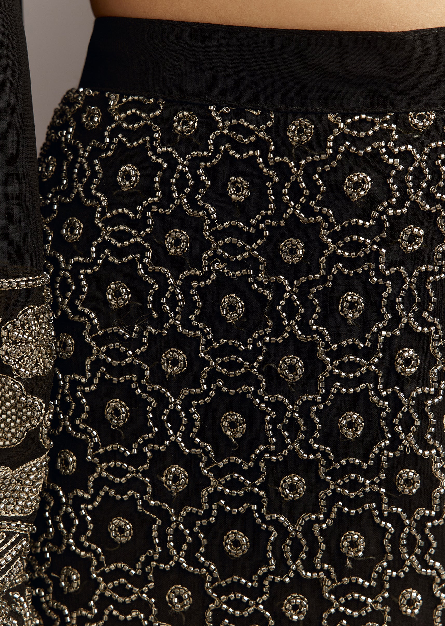 Black Beads Work Kurta Dupatta Set With Fully Beaded Pant - Image 6
