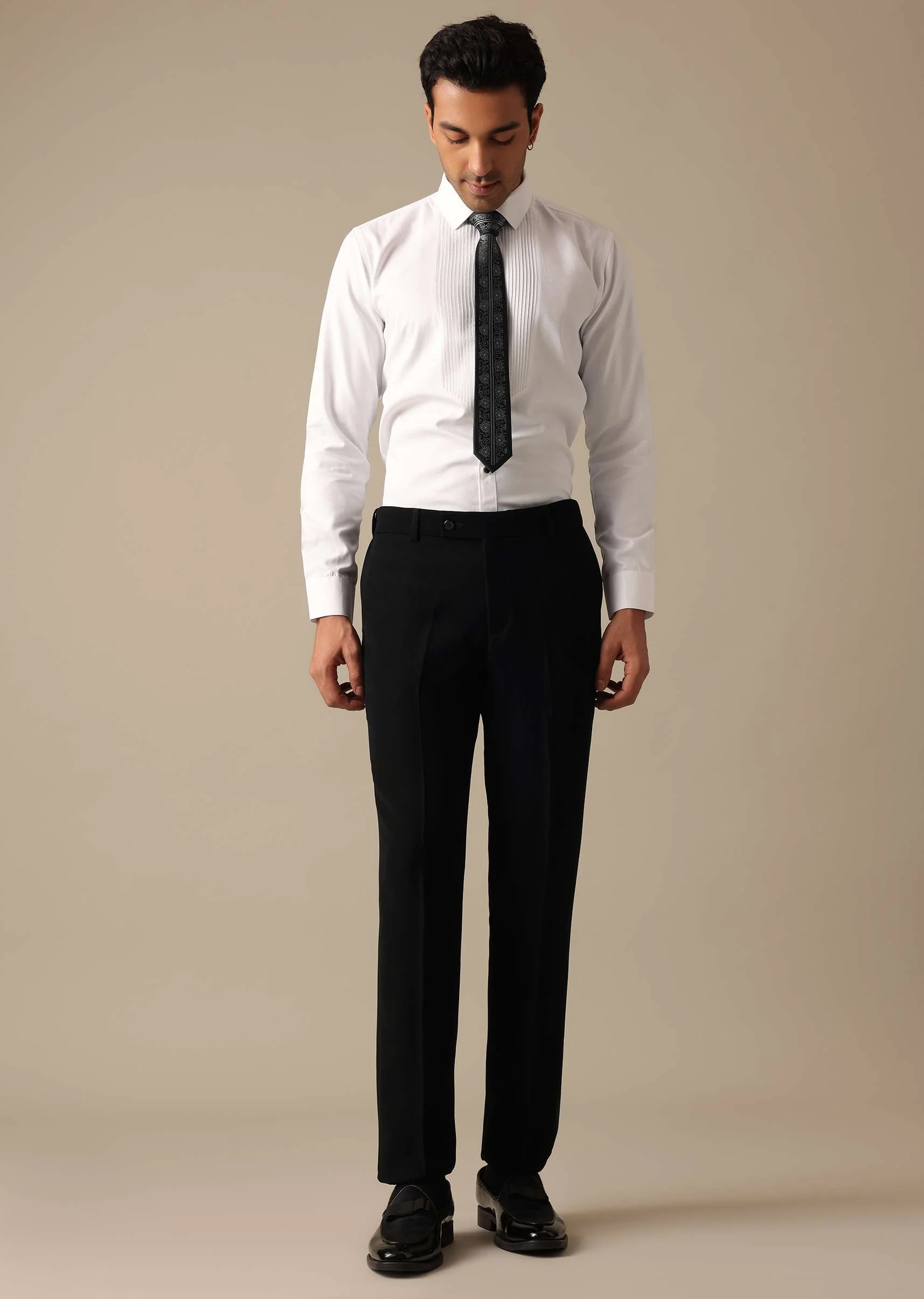Black Blazer And Pant Set Tuxedo With Cutwork Detail - Image 14