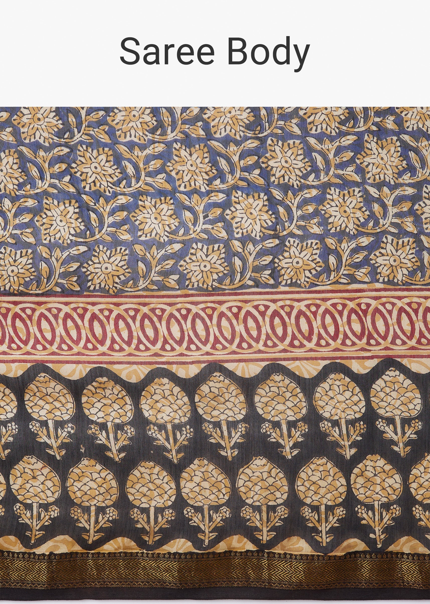 Black Block Printed Motif Saree with Unstitched Blouse - Image 9