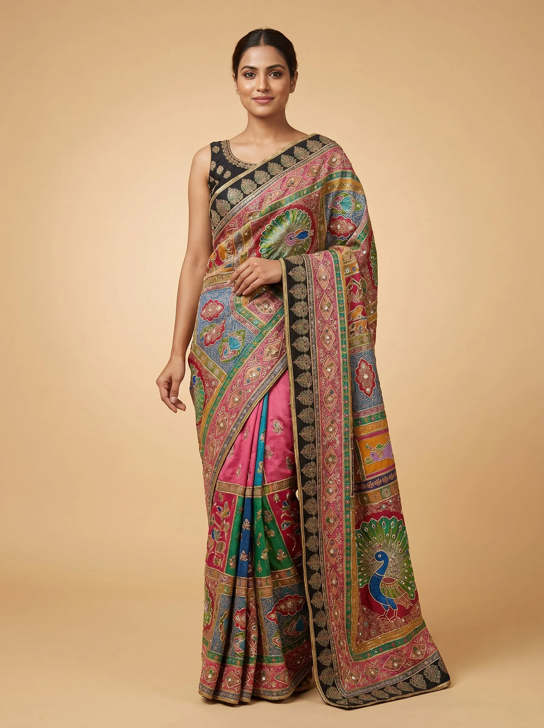 Black Border Embroidered Saree