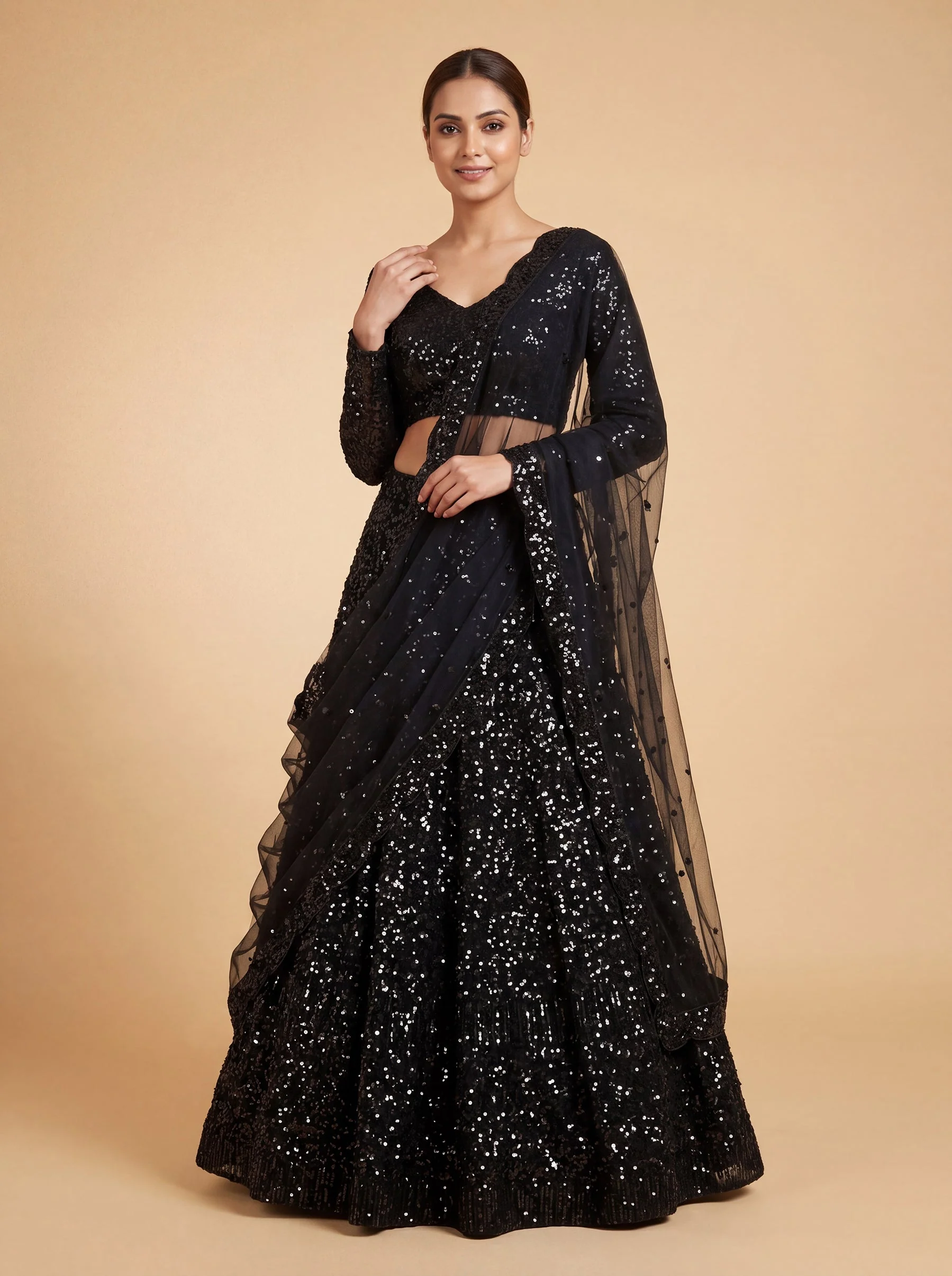Black Bridal Contemporary Bold Lehenga