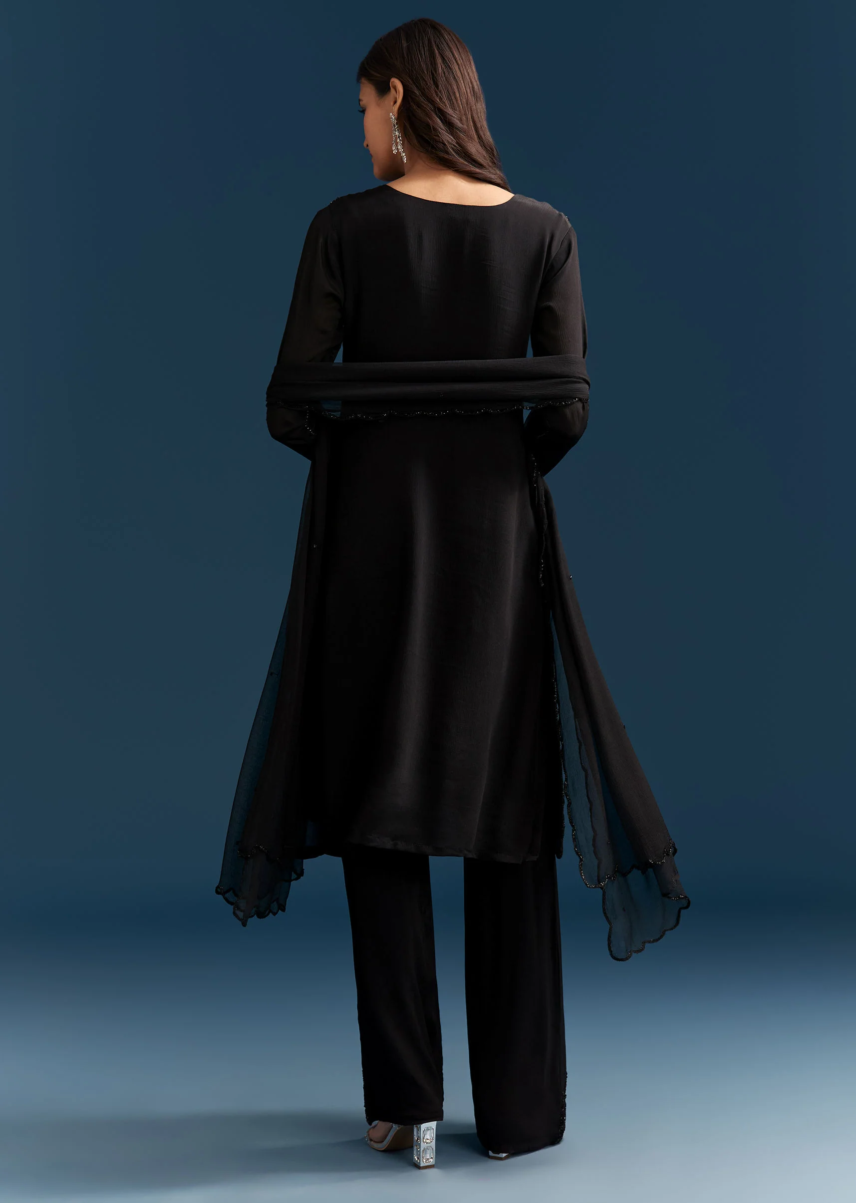 Black Chinon Kurta Set With Sequins And Cut Dana Work - Image 5