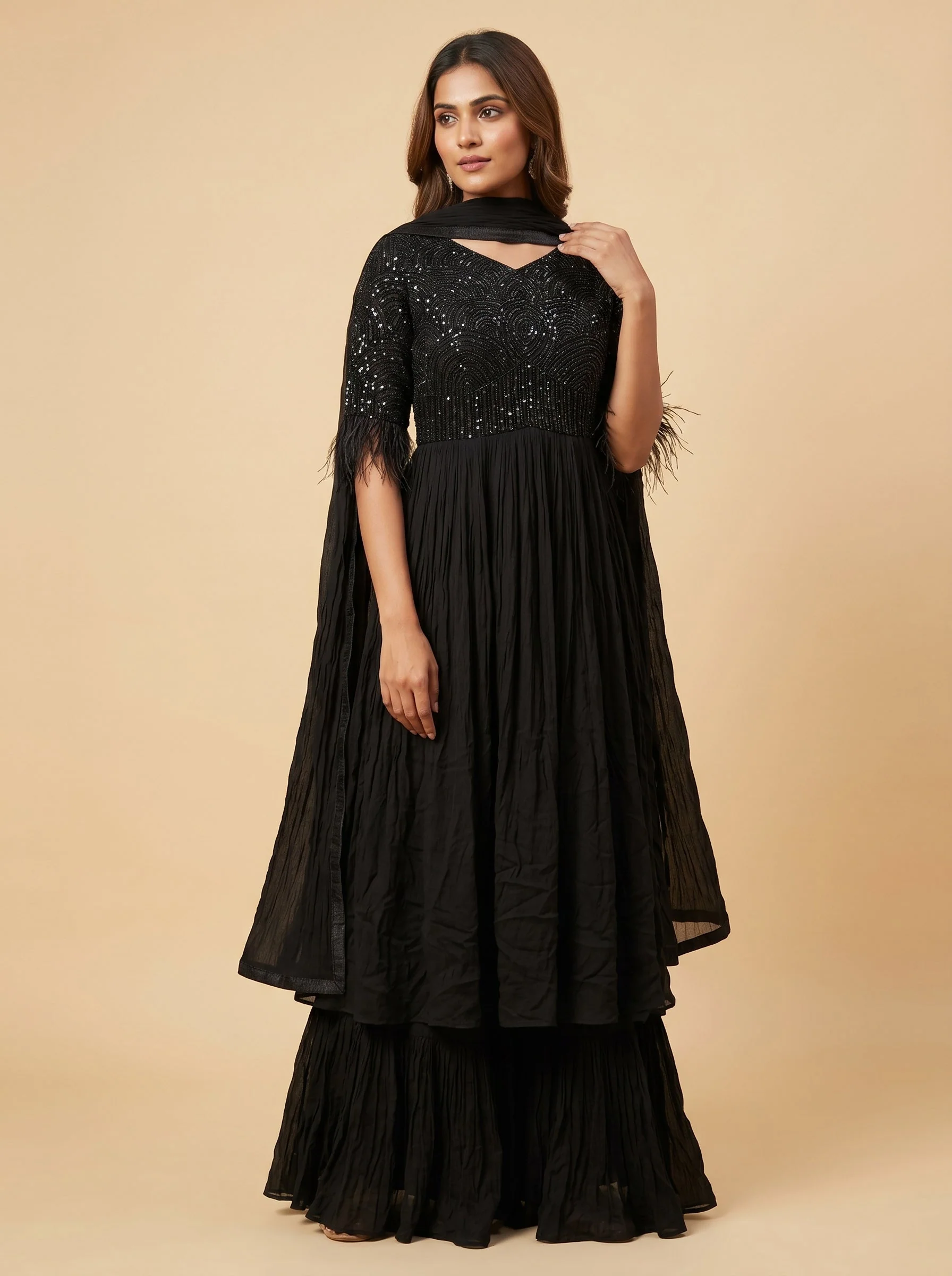 Black Classic Anarkali Pant Set