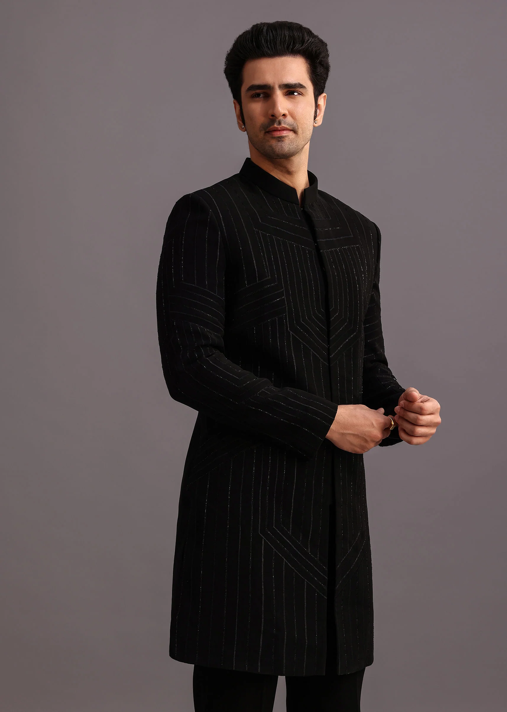 Black Cutdana Indowestern Trouser Suit - Image 3