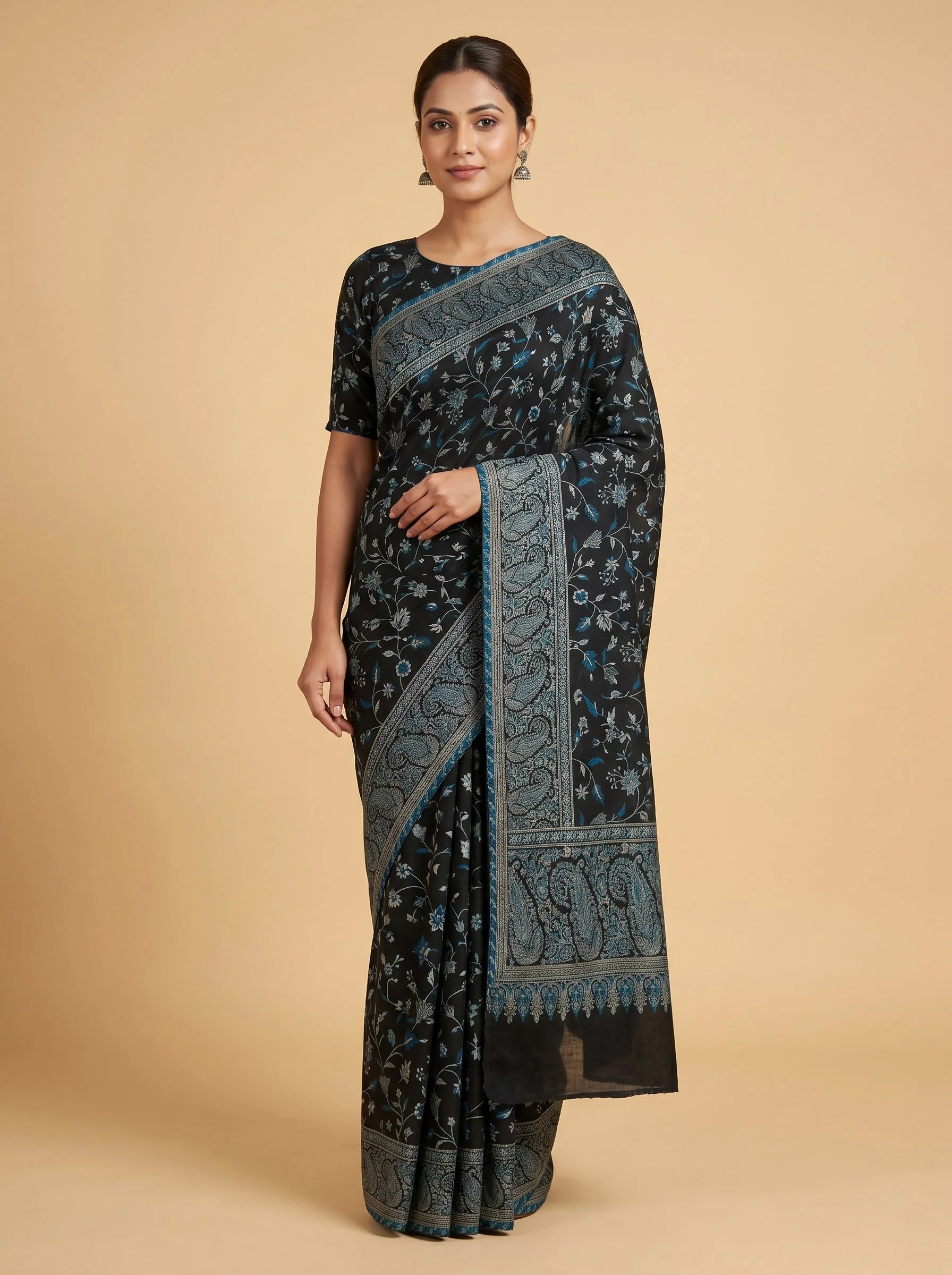 Black Defined Frame Handloom Saree