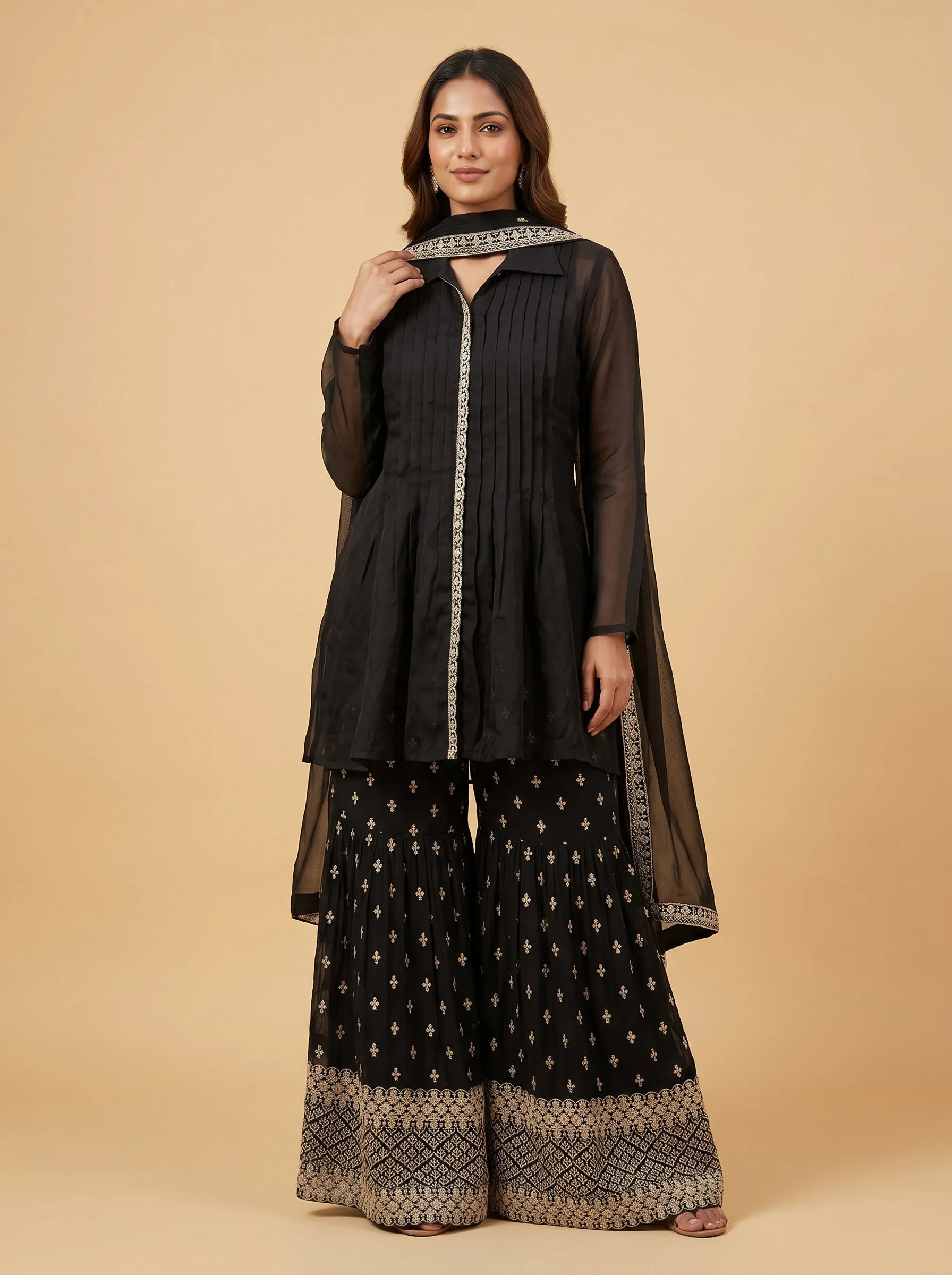 Black Designer Crepe Printed Palazzo Set