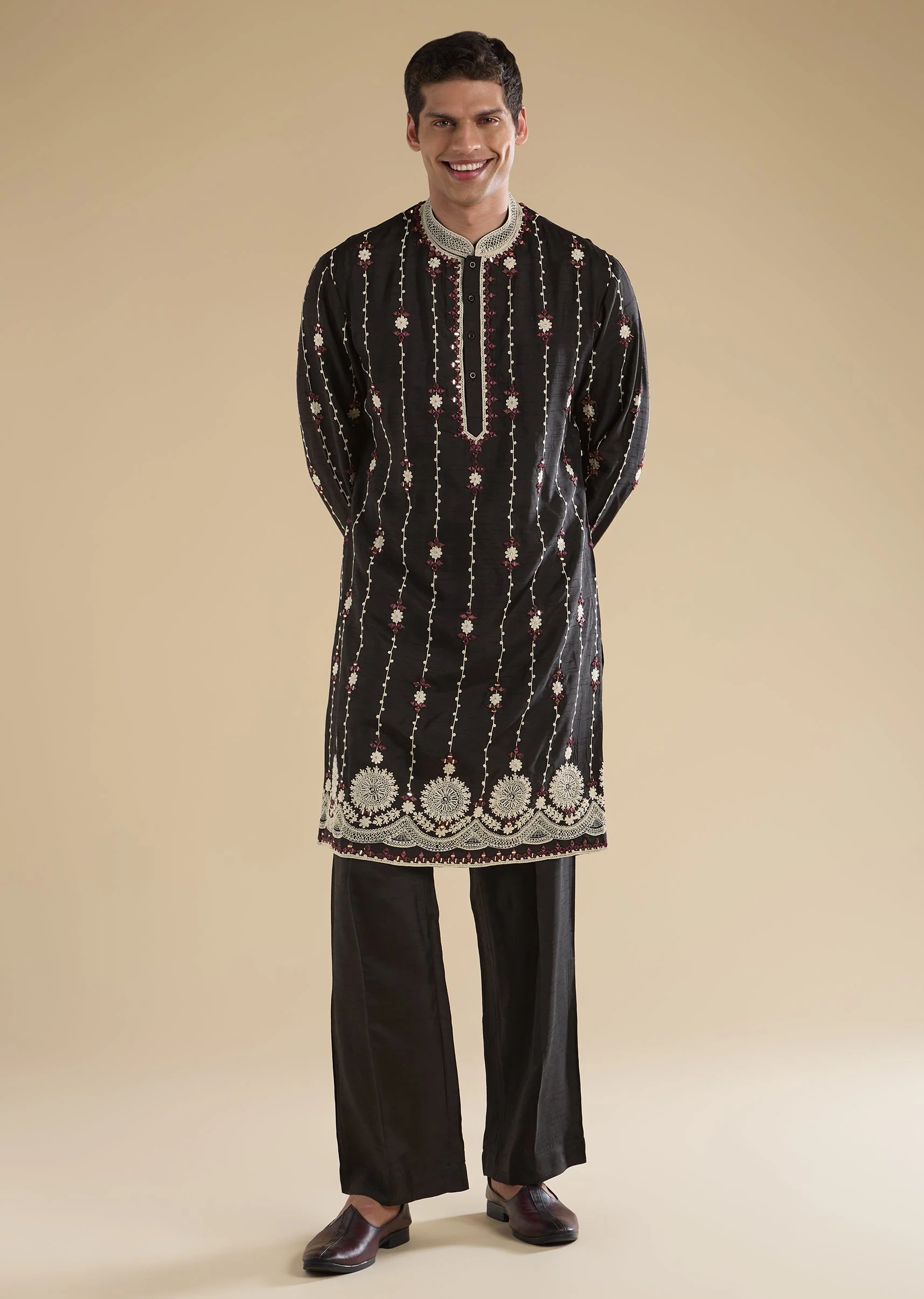 Black Dori work Kurta With Flared Pants