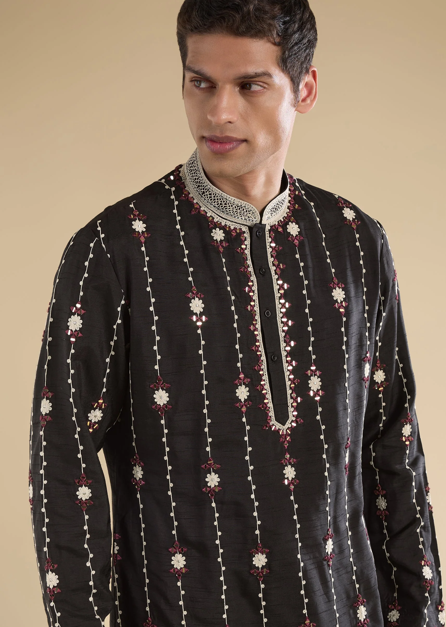Black Dori work Kurta With Flared Pants - Image 2