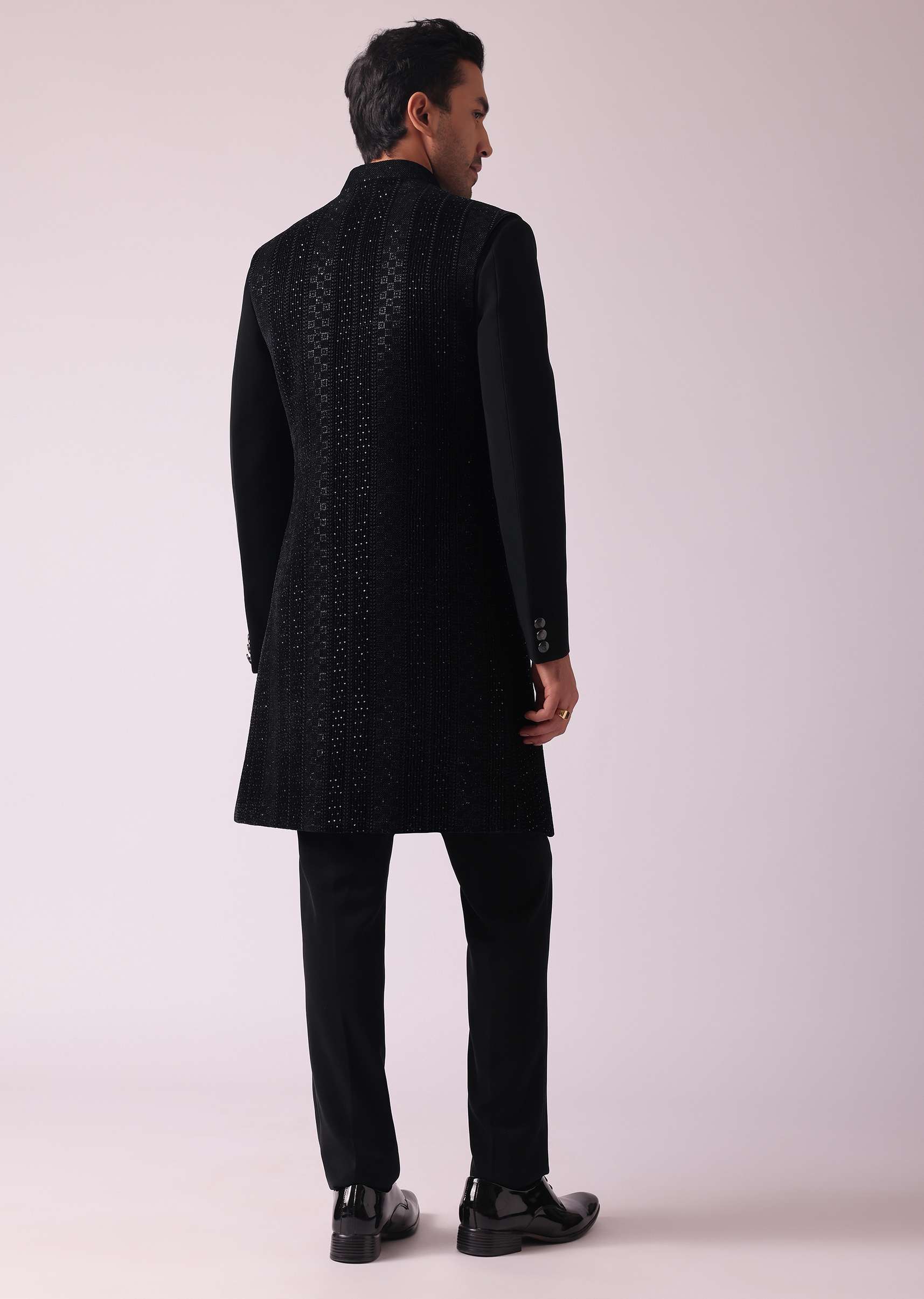 Black Embellished Indowestern In Suiting Fabric - Image 13