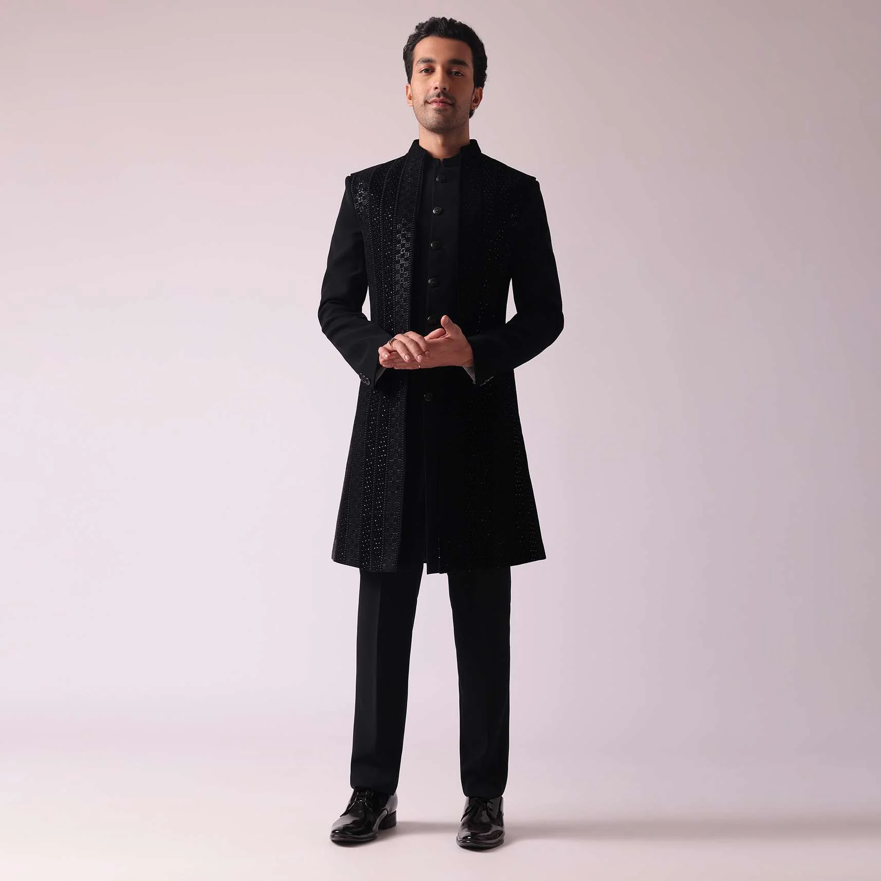 Black Embellished Indowestern In Suiting Fabric - Image 5