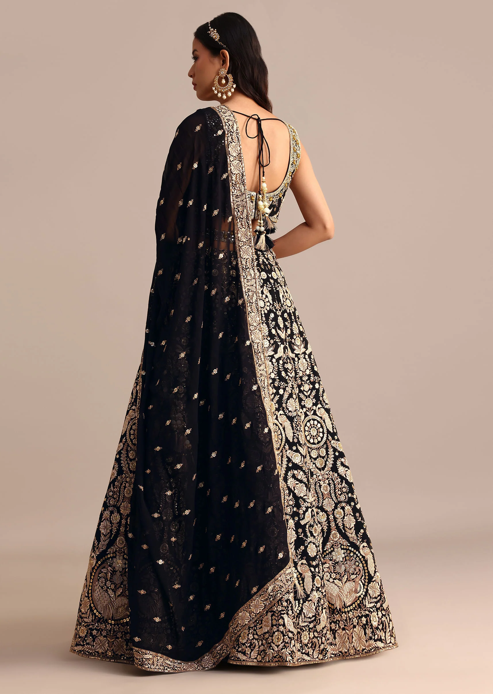 Black Embroidered Georgette Lehenga Choli With Dupatta - Image 5