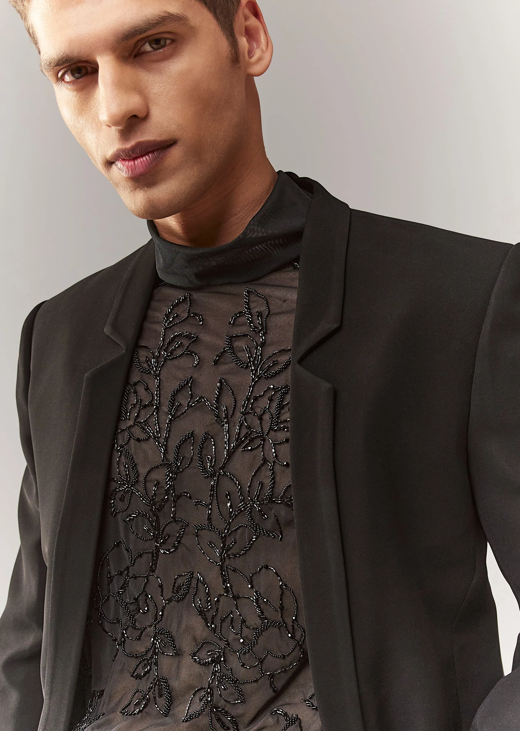 Black Embroidered Jacket Set With Cutdana And Bead Work - Image 2