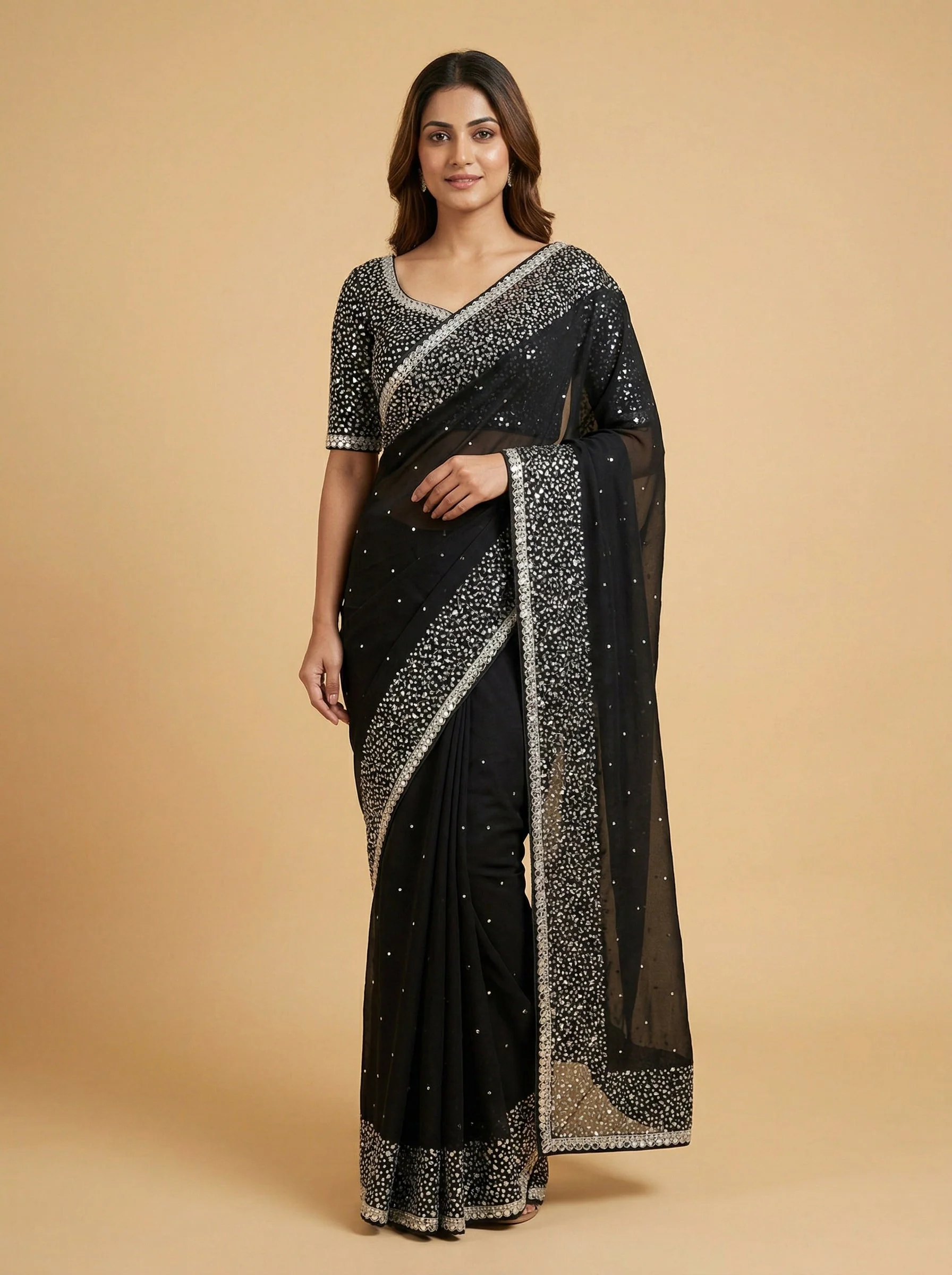 Black Fashioned Embroidered Saree
