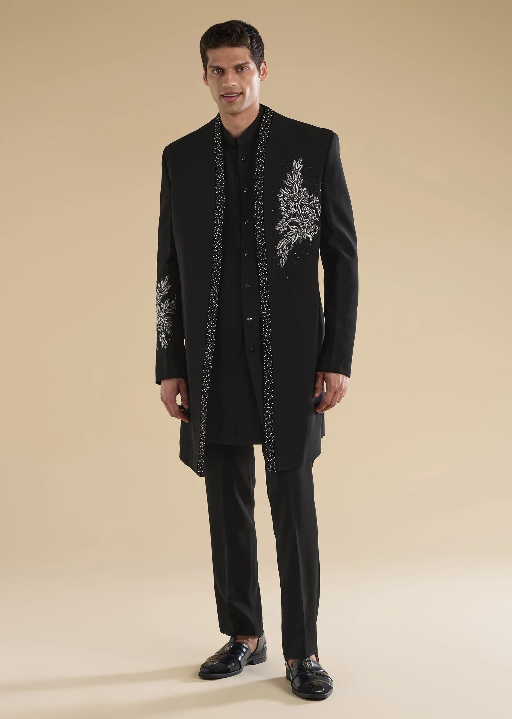 Black Floral Indo Western Set