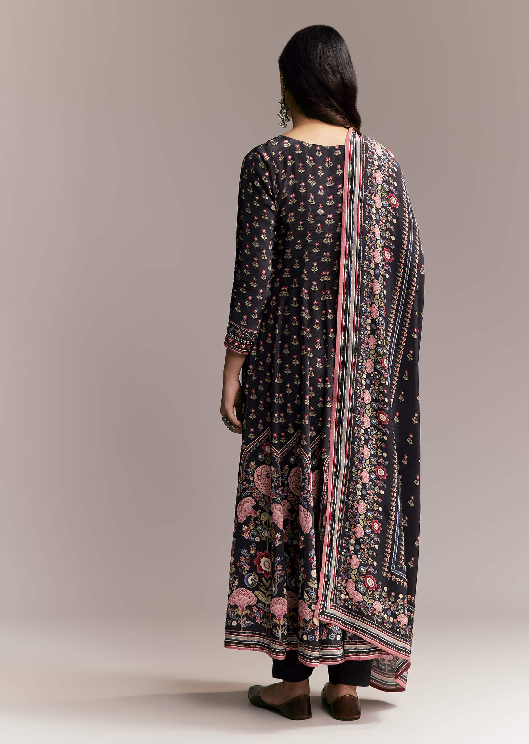Black Floral Printed Anarkali Set - Image 5