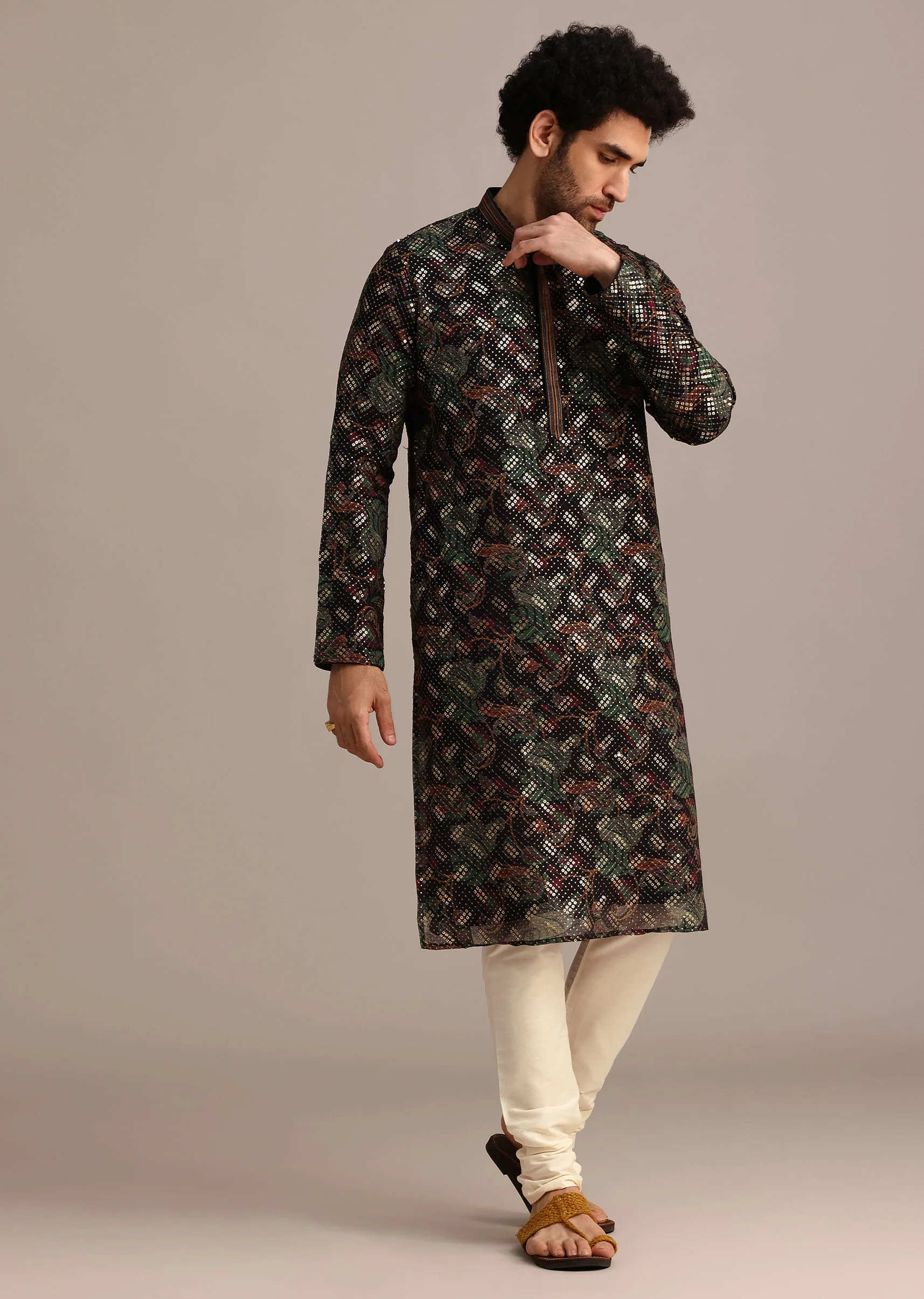 Black Georgette Sequin Work Kurta Set - Image 3