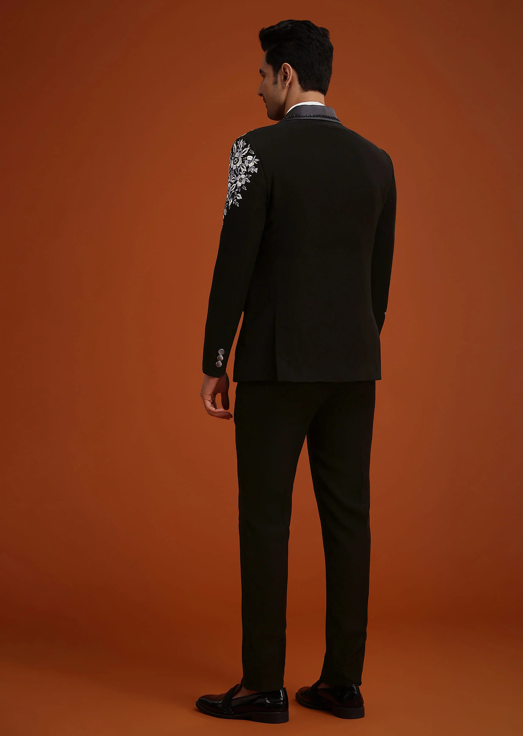 Black Hand Embellished Tuxedo Set - Image 5