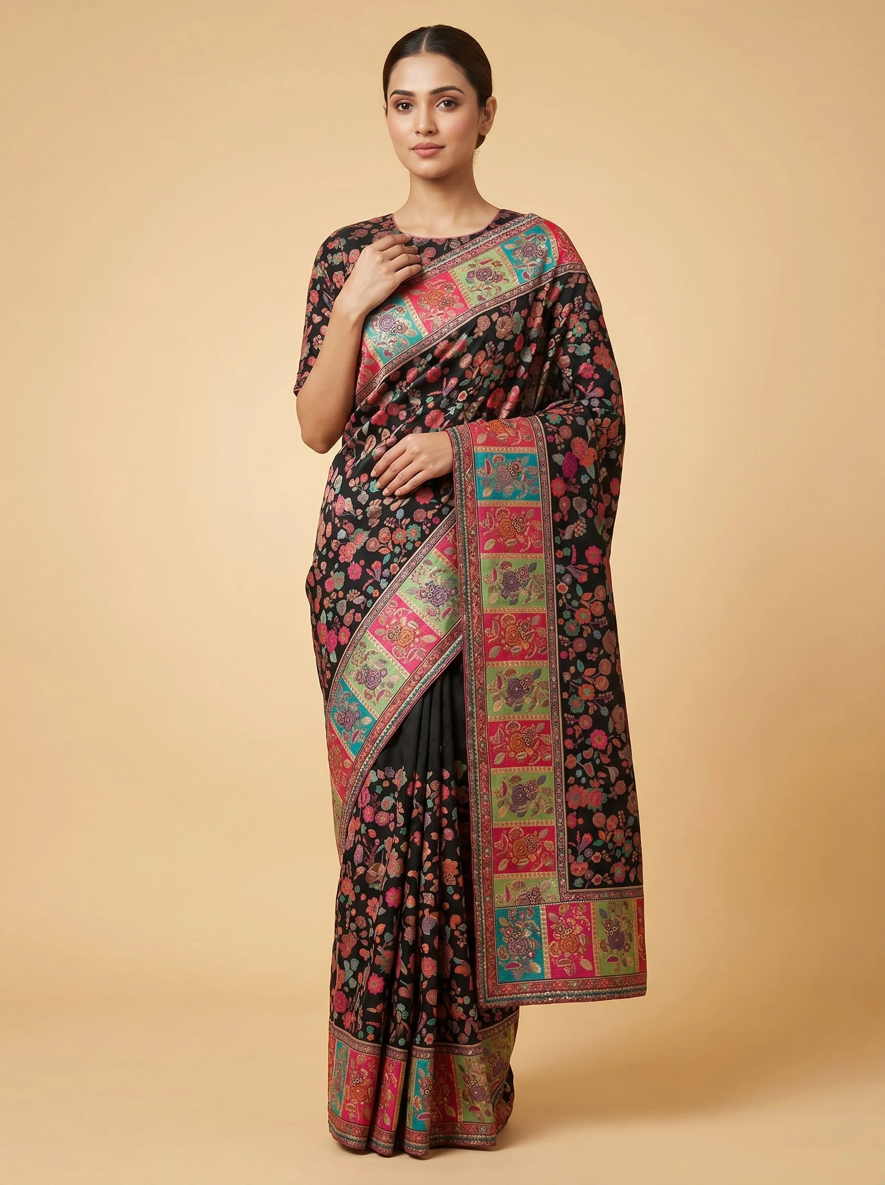 Black Handloom Saree with Sculpted Form