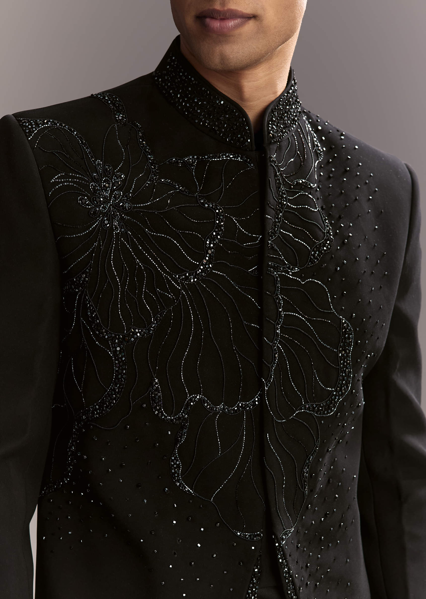 Black Indo Western Set For Men With Heavy Hand Work - Image 2
