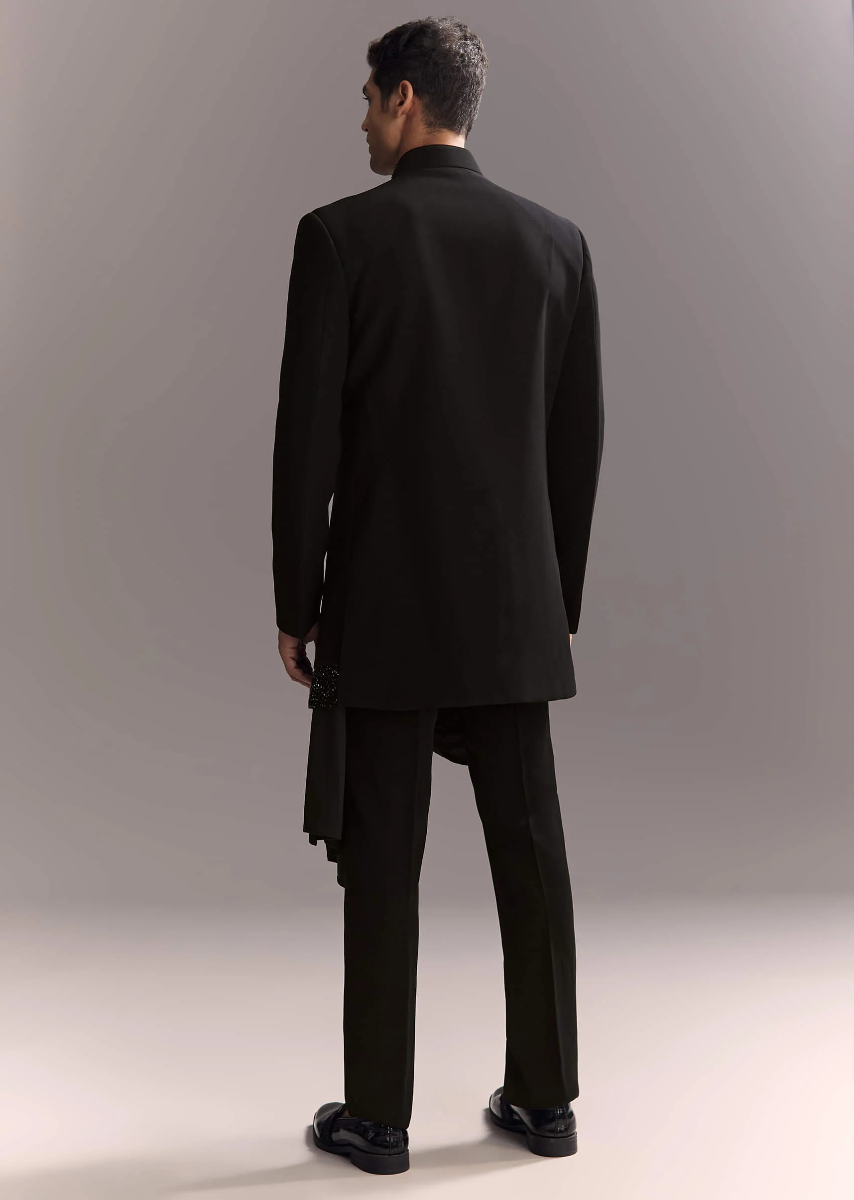 Black Indo Western Set For Men With Heavy Hand Work - Image 5