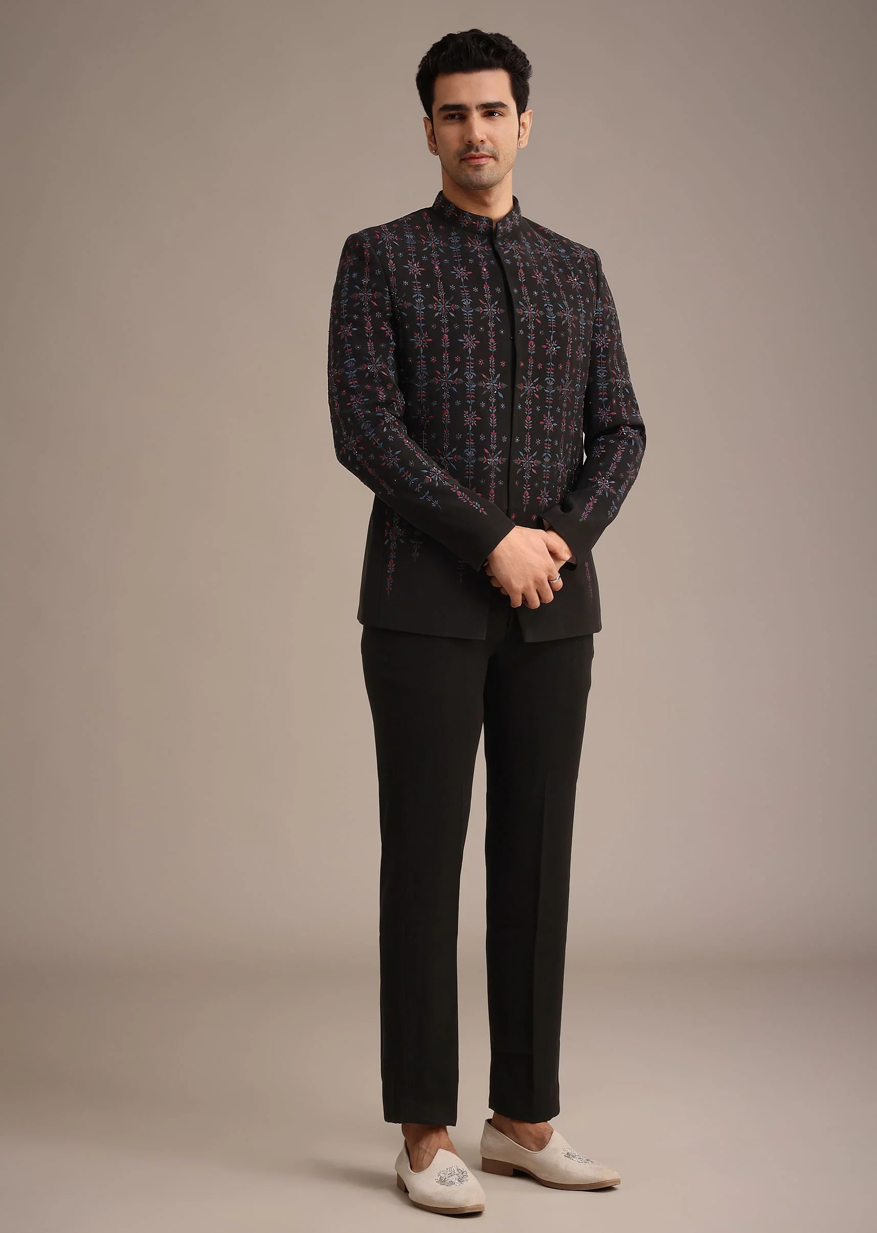 Black Indowestern Set With Cutdana Work