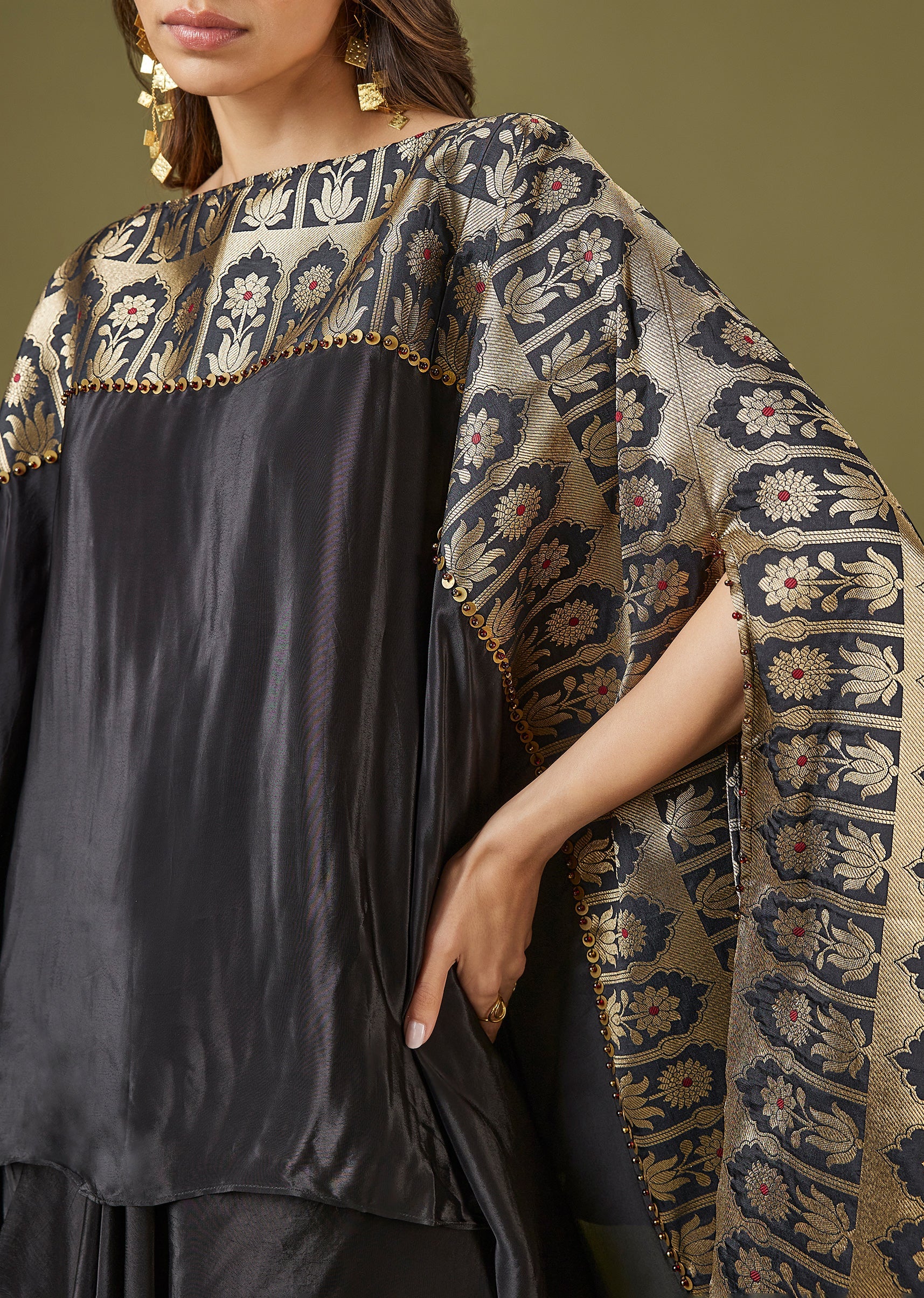 Black Kaftan Style Drape Skirt Set - Image 2