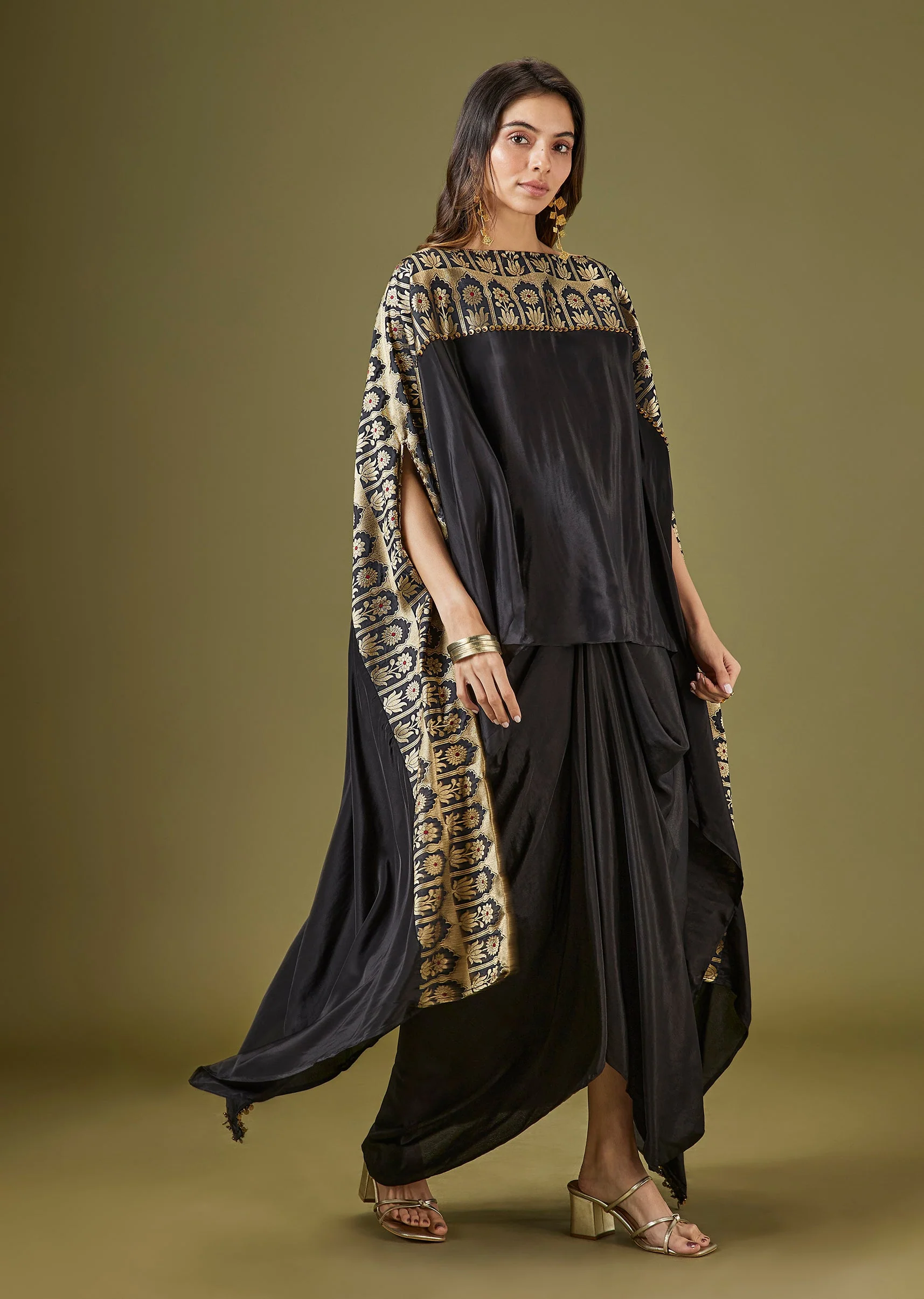 Black Kaftan Style Drape Skirt Set - Image 3