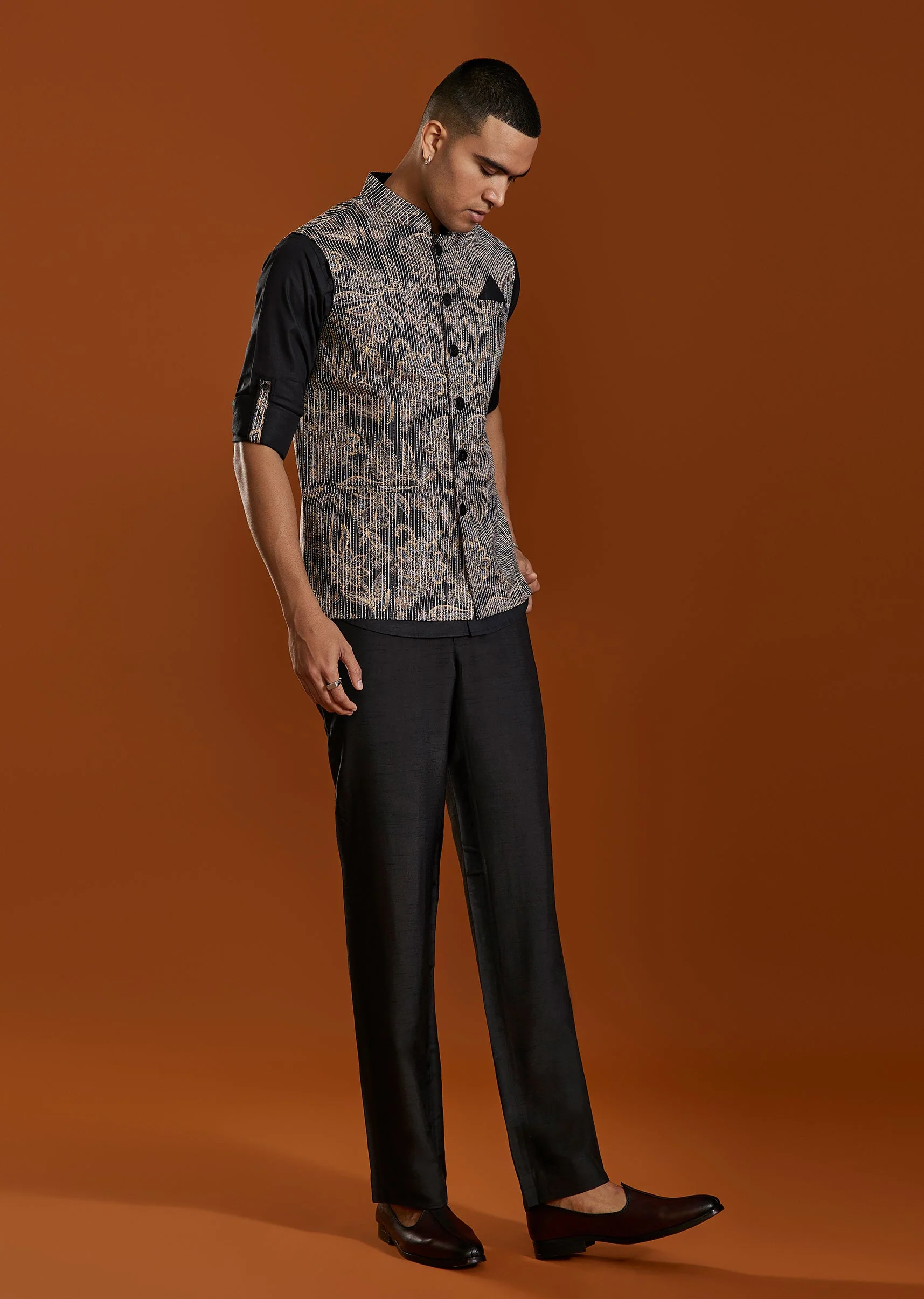 Black Kurta Jacket Set - Image 3