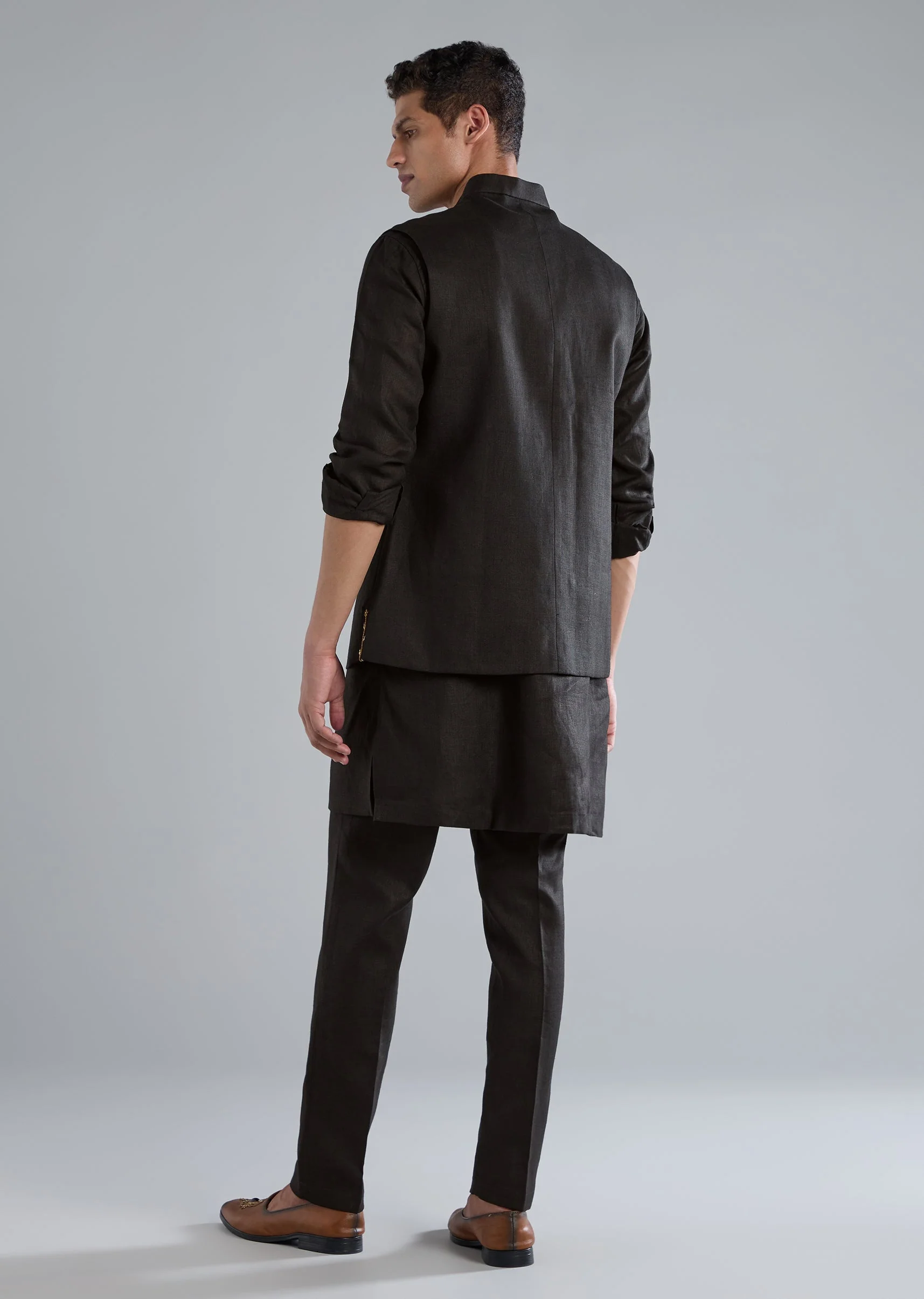 Black Kurta Jacket Set With Zardosi Hand Work - Image 5