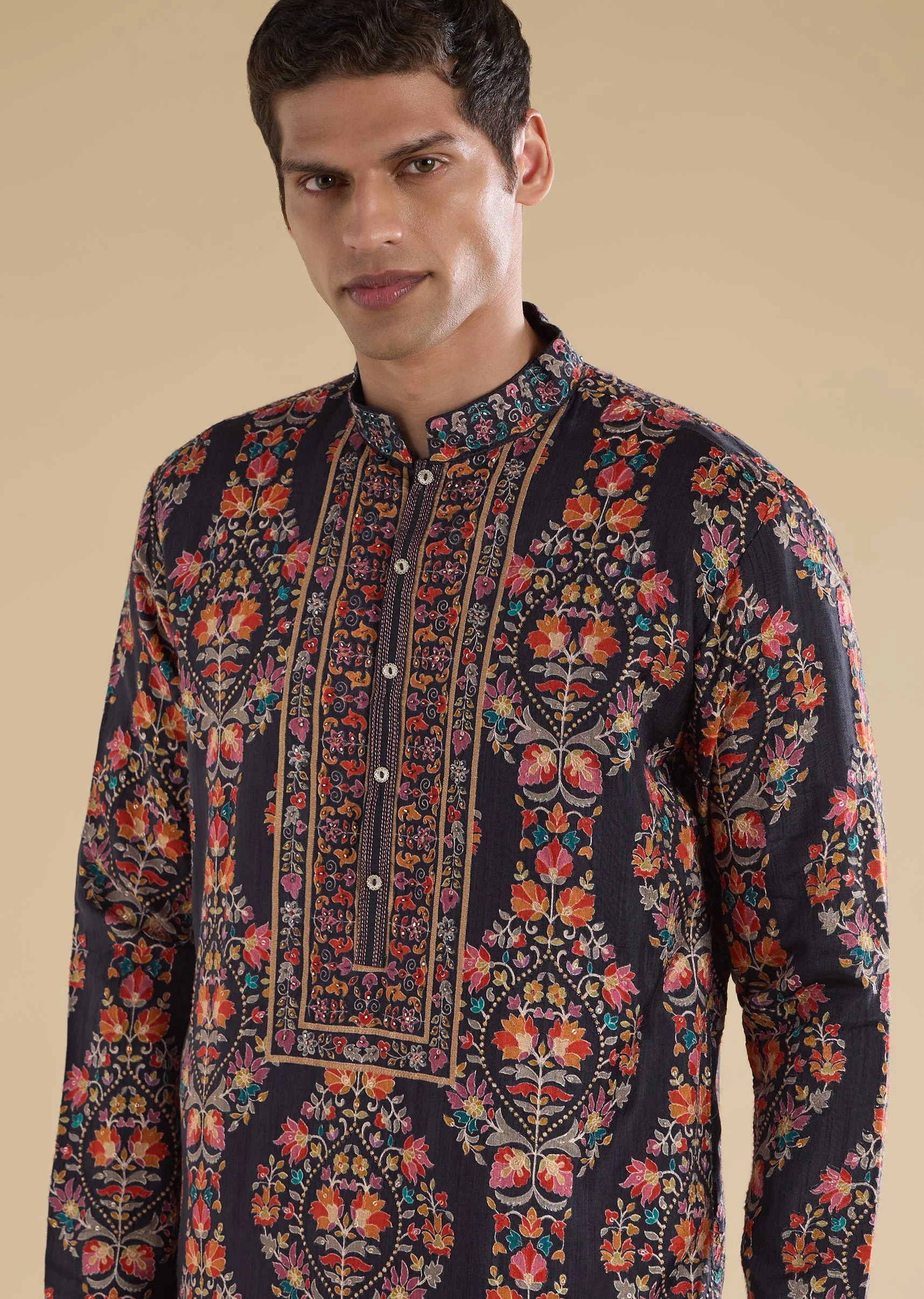 Black Kurta Set With Hand Cutdana Work - Image 2
