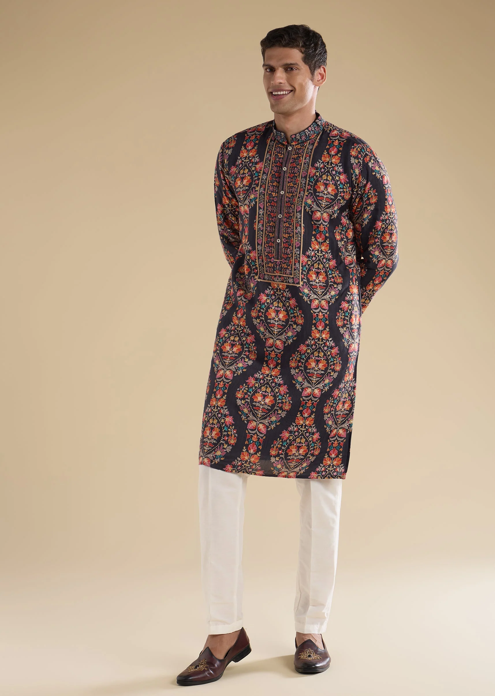 Black Kurta Set With Hand Cutdana Work - Image 3