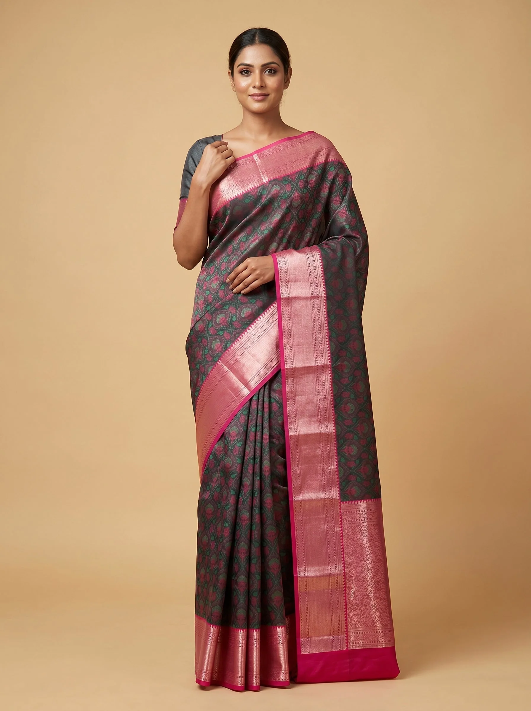 Black Magenta Twilight Fusion Handloom Saree
