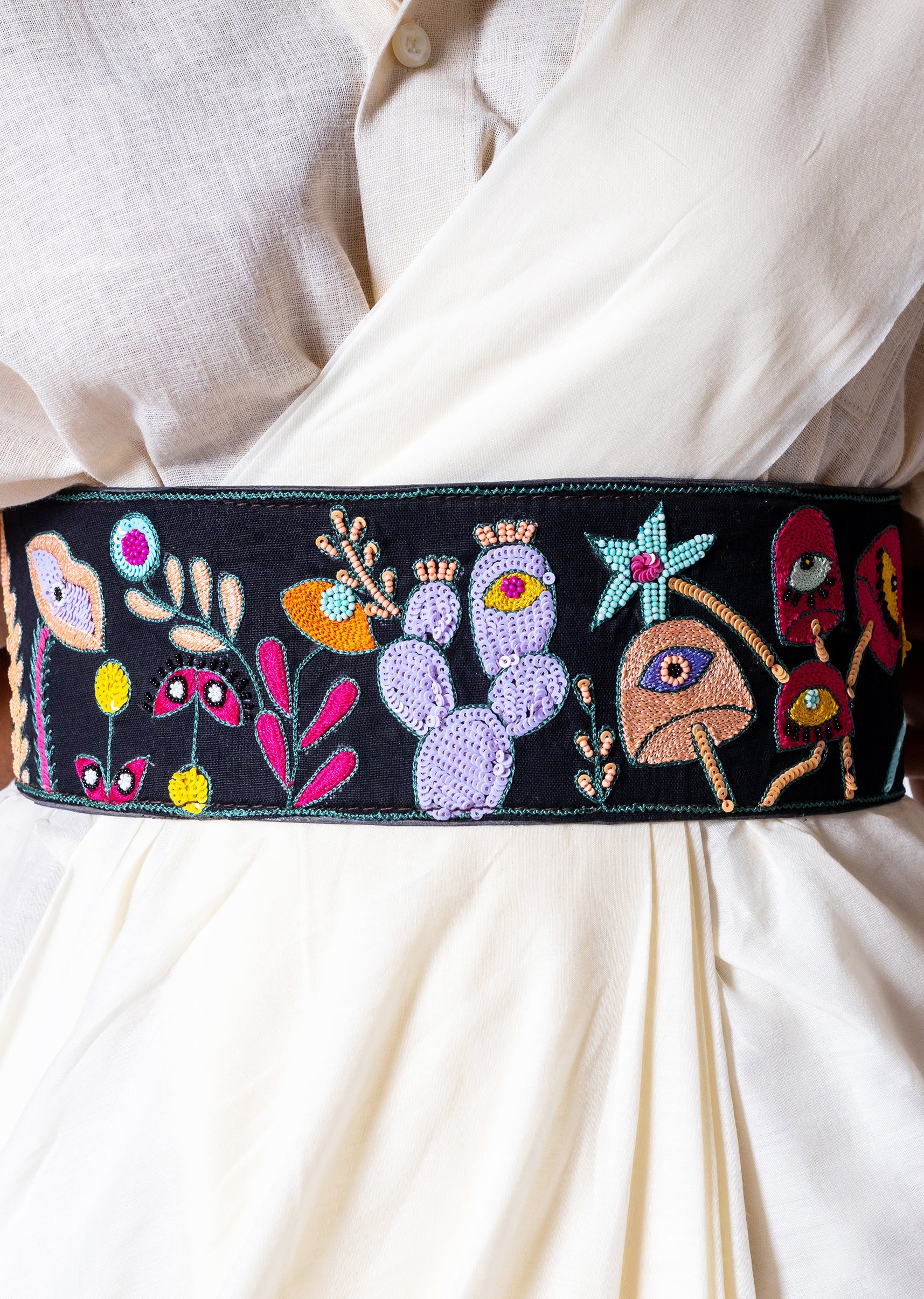 Black Multi Color Embroidered Waist Belt - Image 3