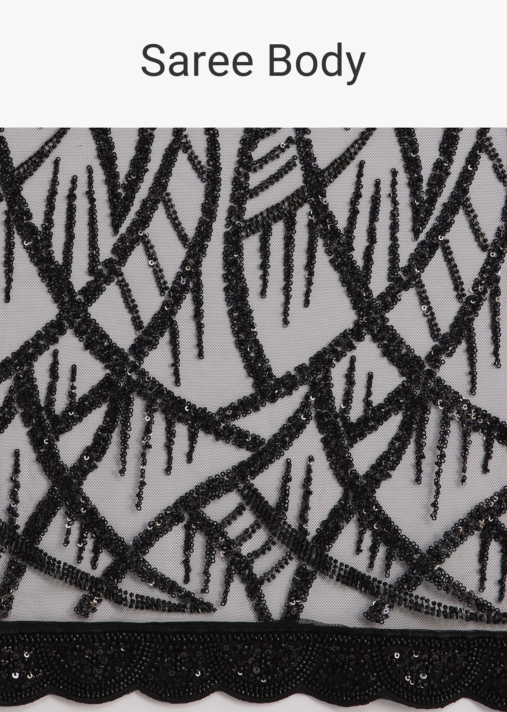 Black Net Saree With Sequins And Stones Embroidery - Image 9