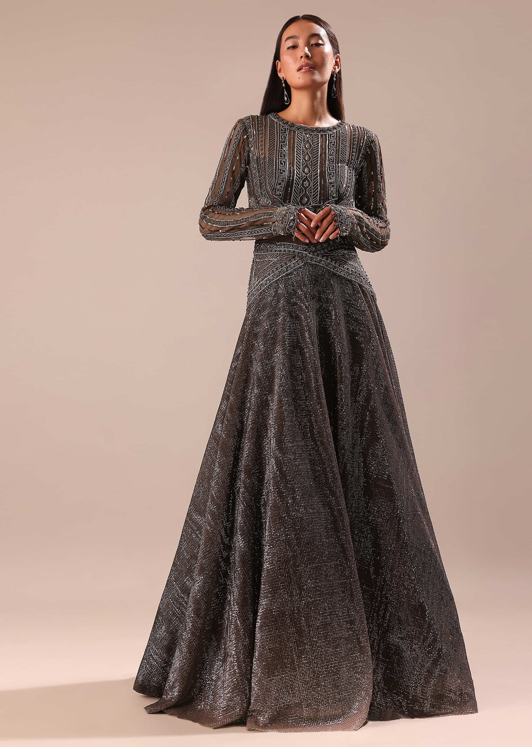 Black Ombre Embroidered Net Gown - Image 2