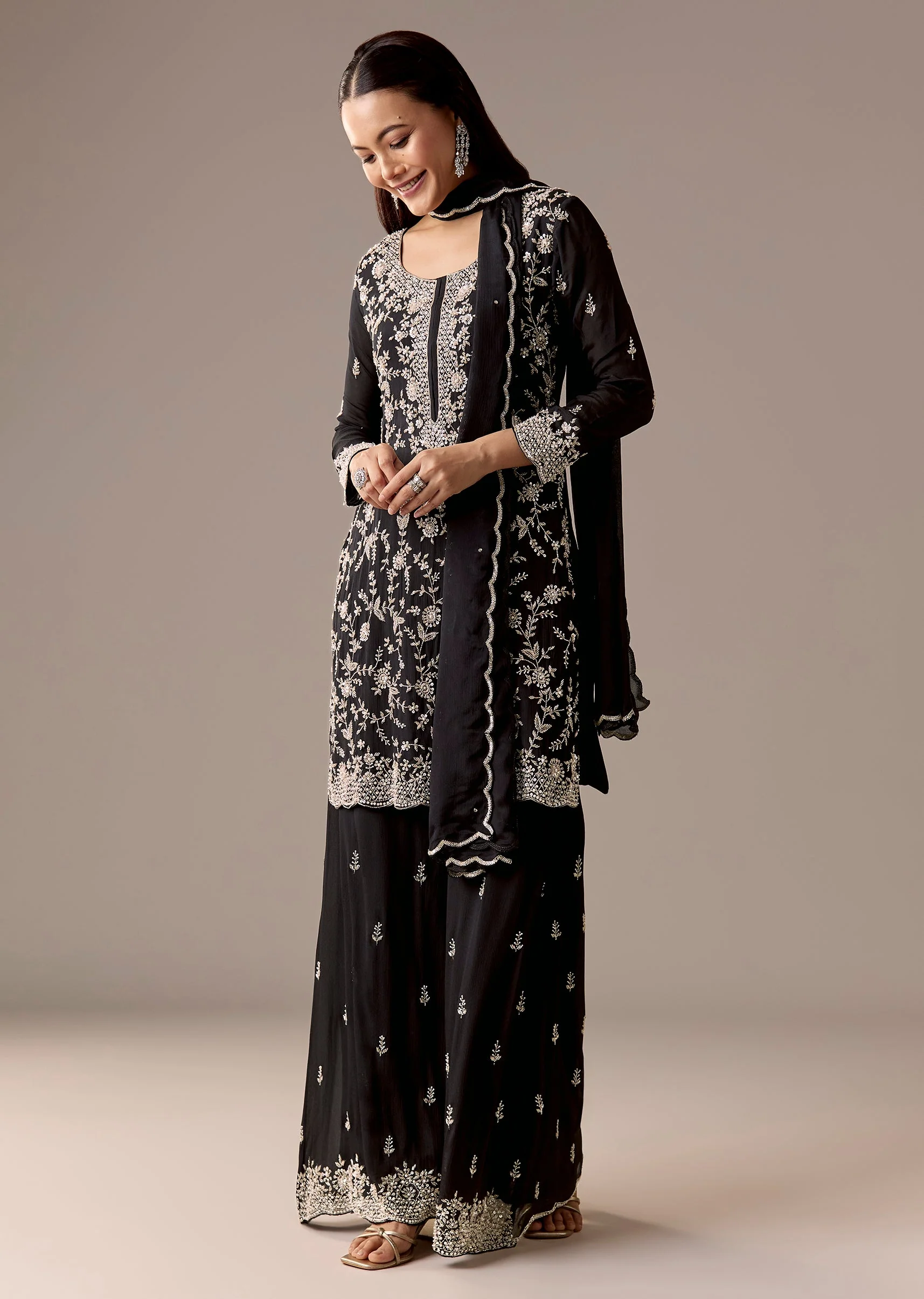 Black Pakistani Style And Palazzo Suit Sets - Image 3