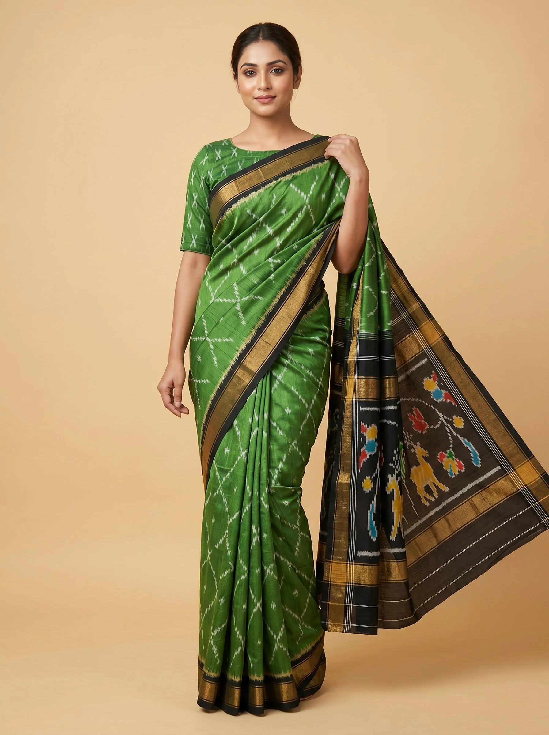 Black Parrot Fusion Saree
