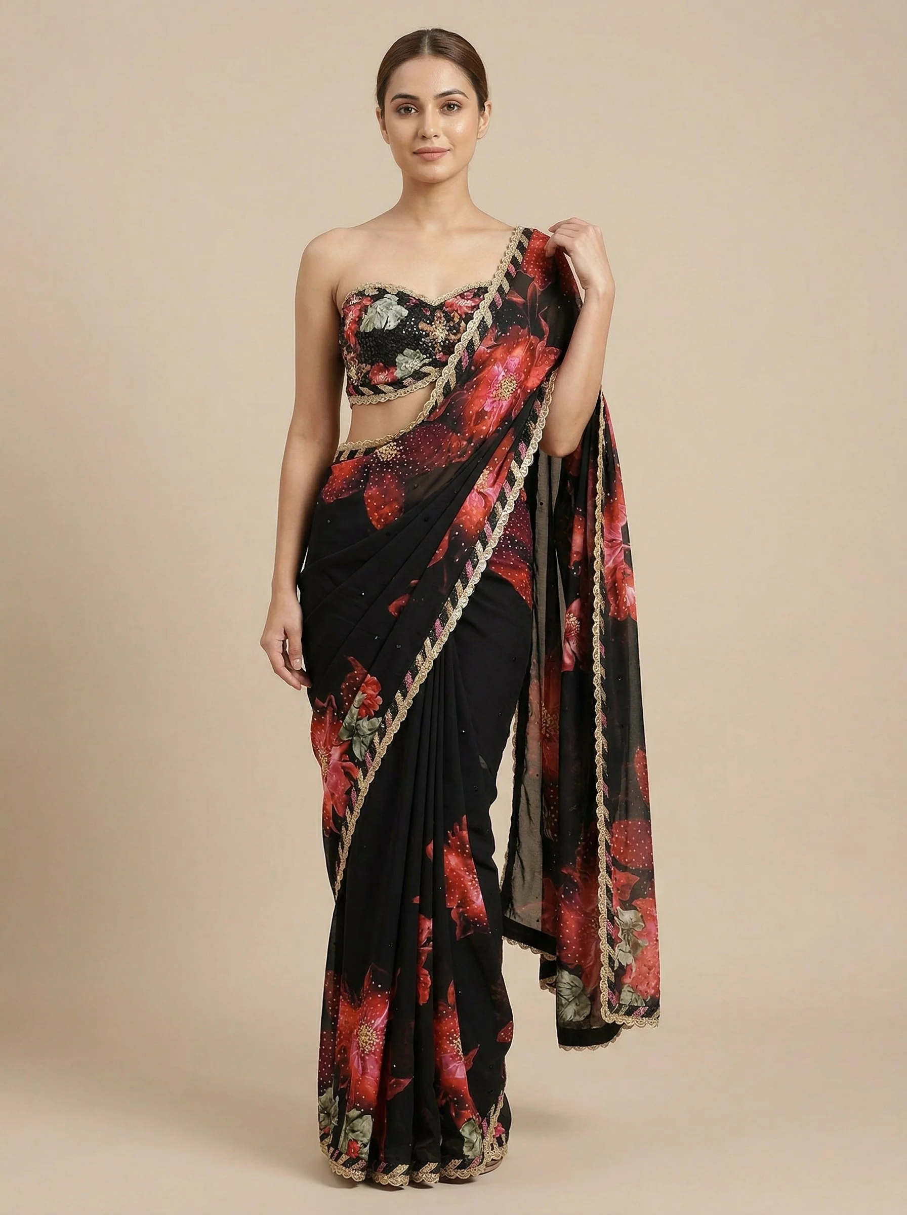 Black Potent Embroidered Saree